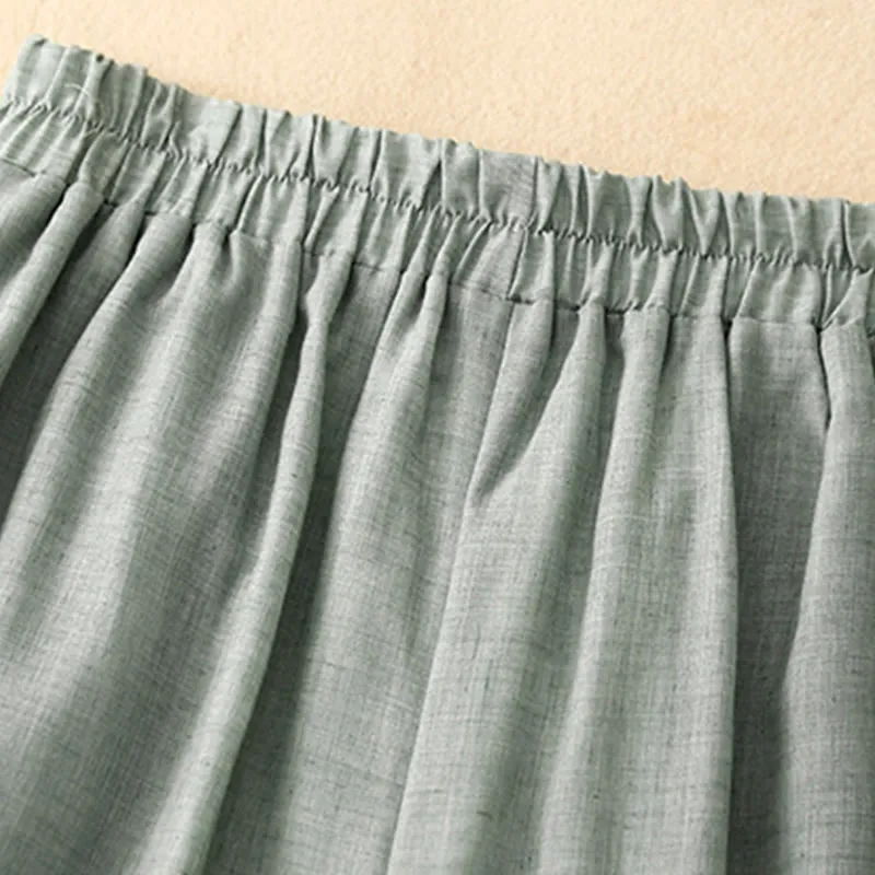 Buddha Stones Casual Plain Color Chinese Frog Button Cotton Linen Women's Wide Leg Pants