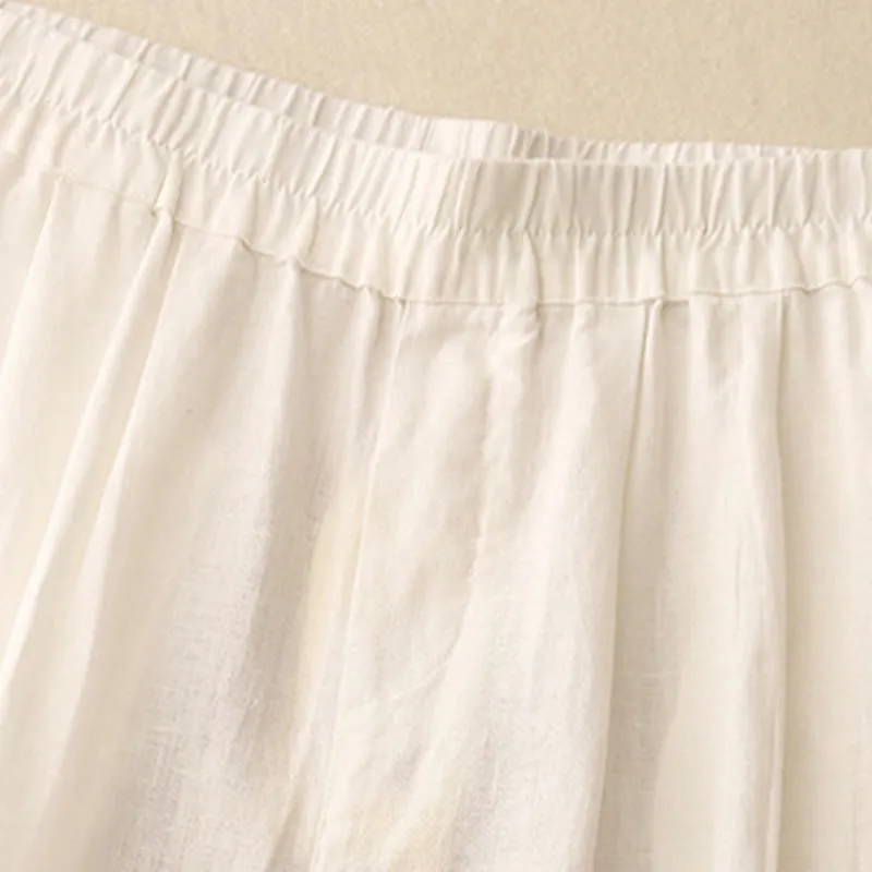 Buddha Stones Casual Plain Frog-Button Design 7-8 Length Cotton Linen Women's Harem Pants With Pockets