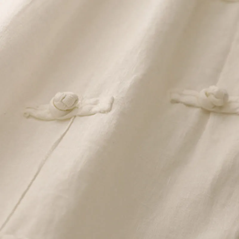 Buddha Stones Casual Plain Frog-Button Design 7-8 Length Cotton Linen Women's Harem Pants With Pockets