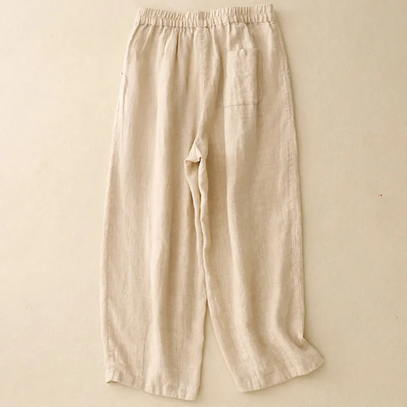 Buddha Stones Casual Plain Frog-Button Design 7-8 Length Cotton Linen Women's Harem Pants With Pockets