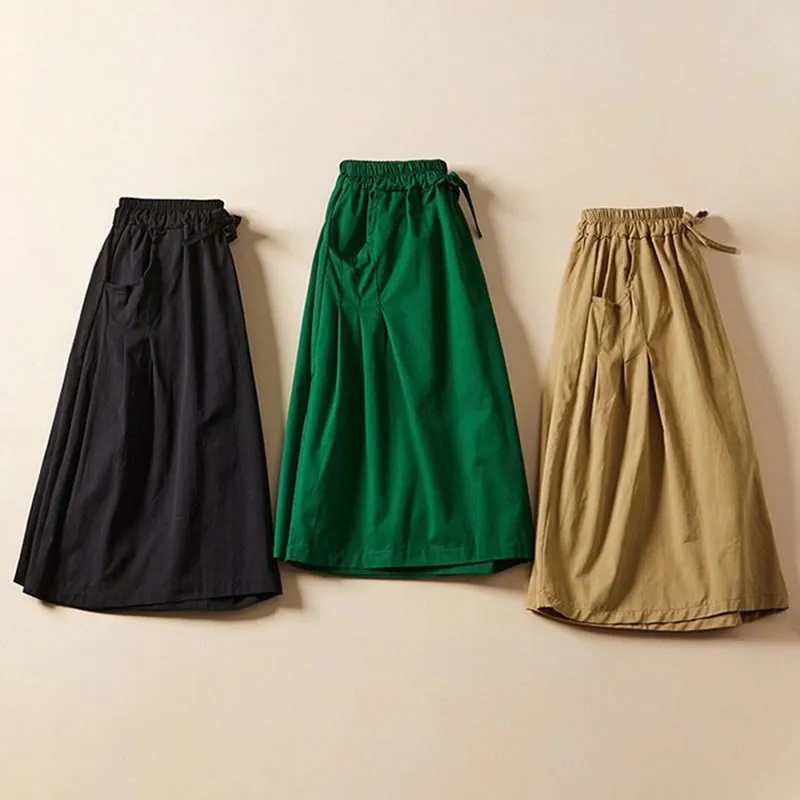Buddha Stones Casual Solid Color Wrinkle Design Drawstring Cotton Women's Shorts With Pockets