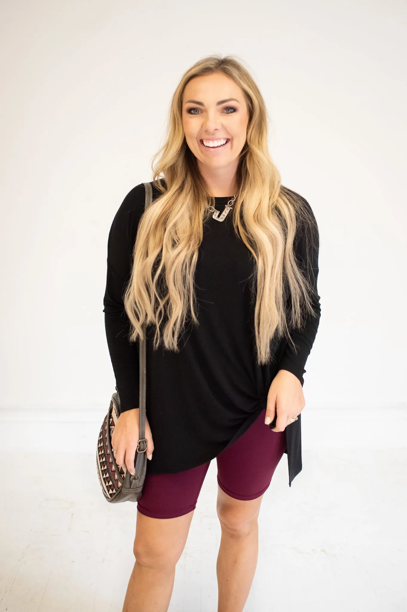 Burgundy Biker Shorts with Wide Waistband