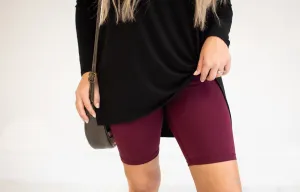 Burgundy Biker Shorts with Wide Waistband
