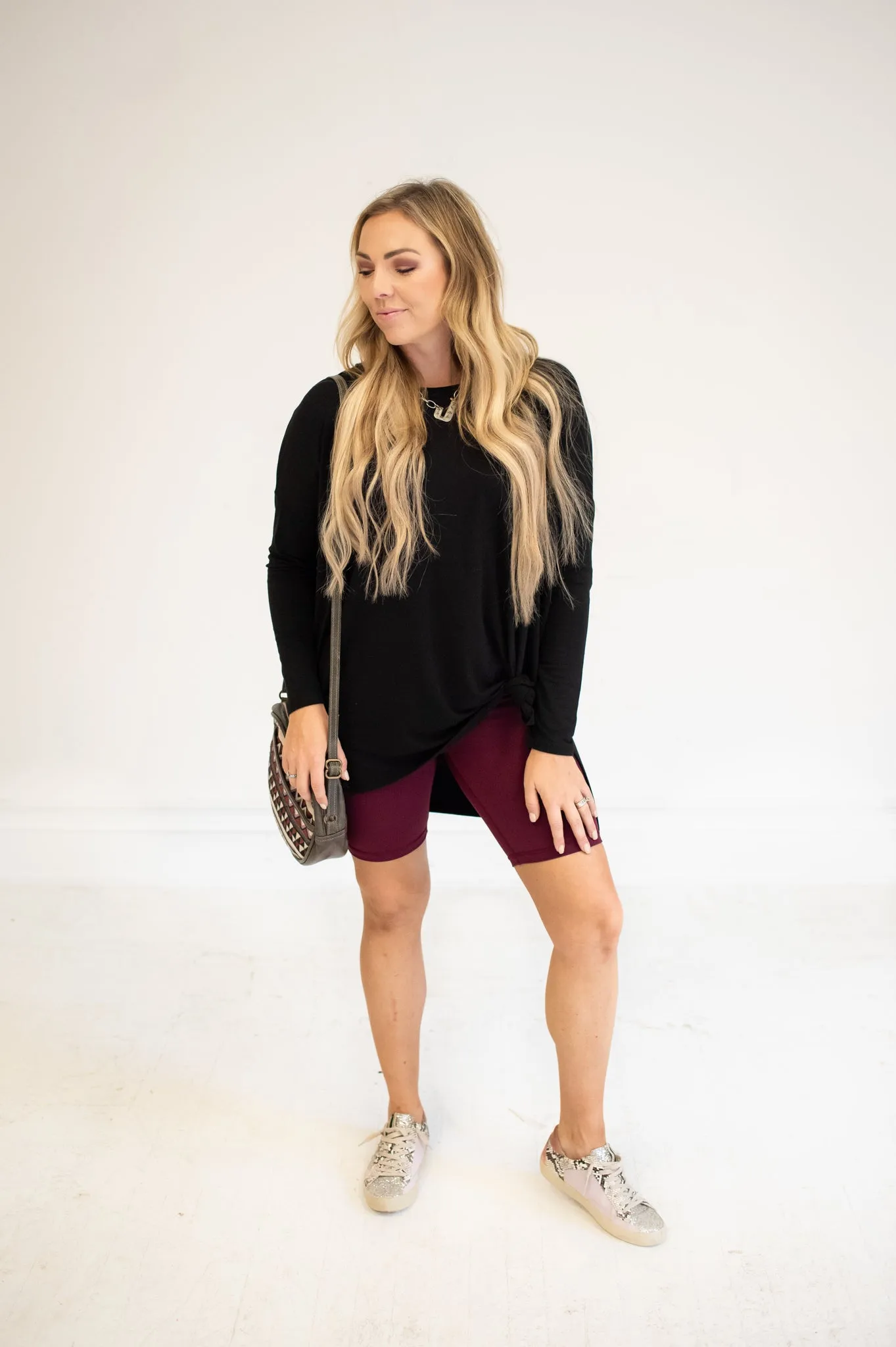 Burgundy Biker Shorts with Wide Waistband