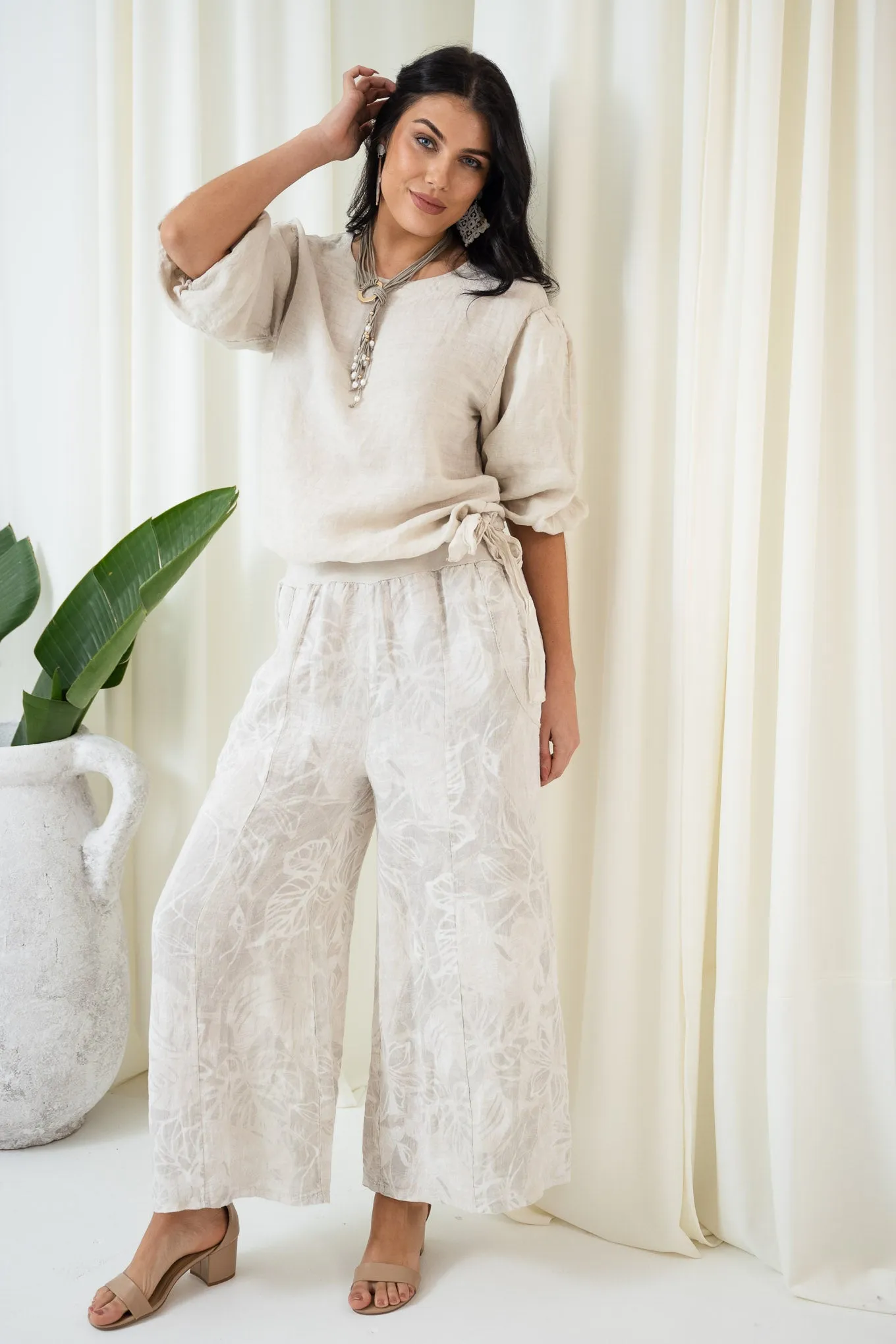 Burleigh Linen Culotte Pant | Beige