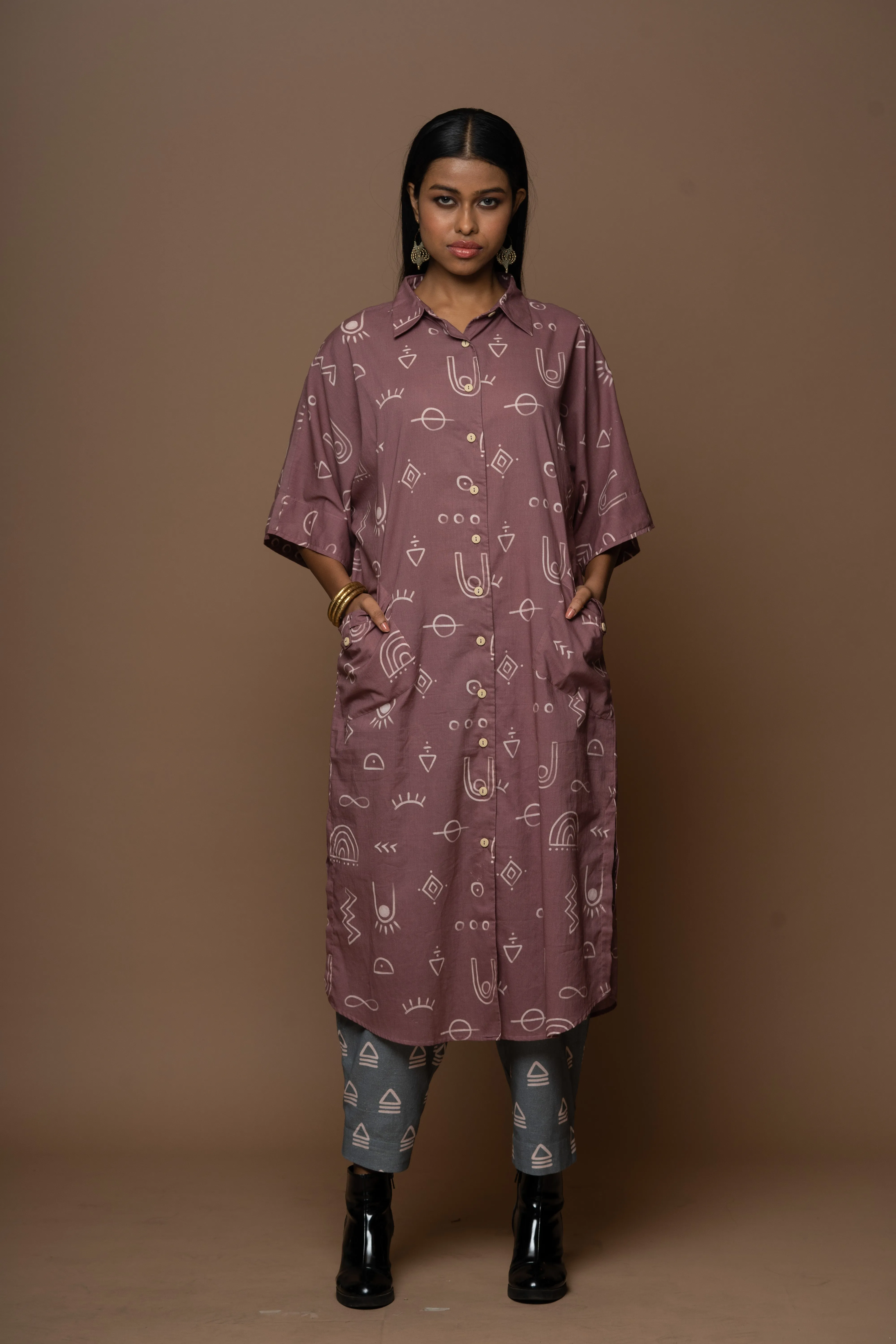 Buttoned Hem Pants in Leading Together Pattern