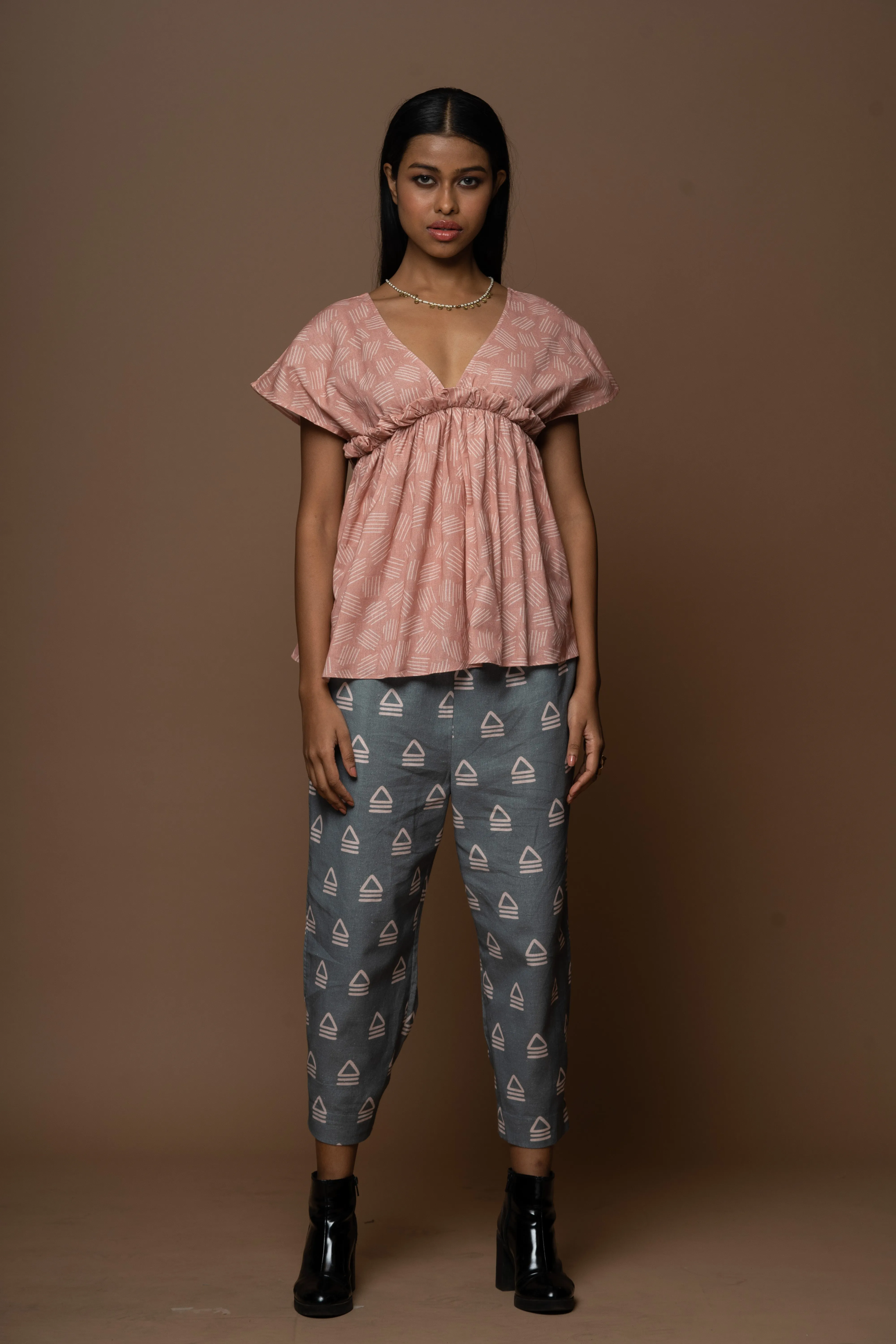 Buttoned Hem Pants in Leading Together Pattern
