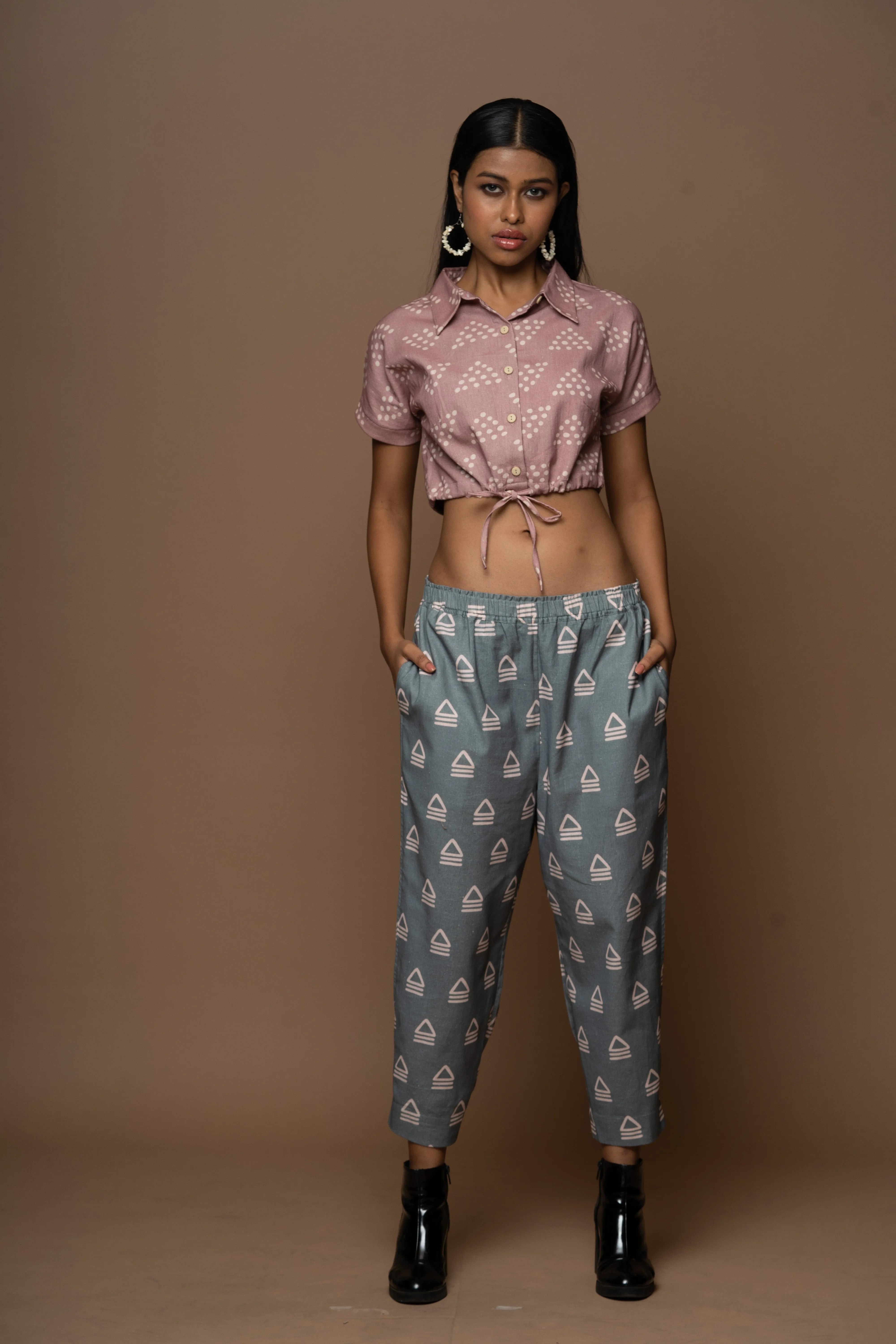 Buttoned Hem Pants in Leading Together Pattern