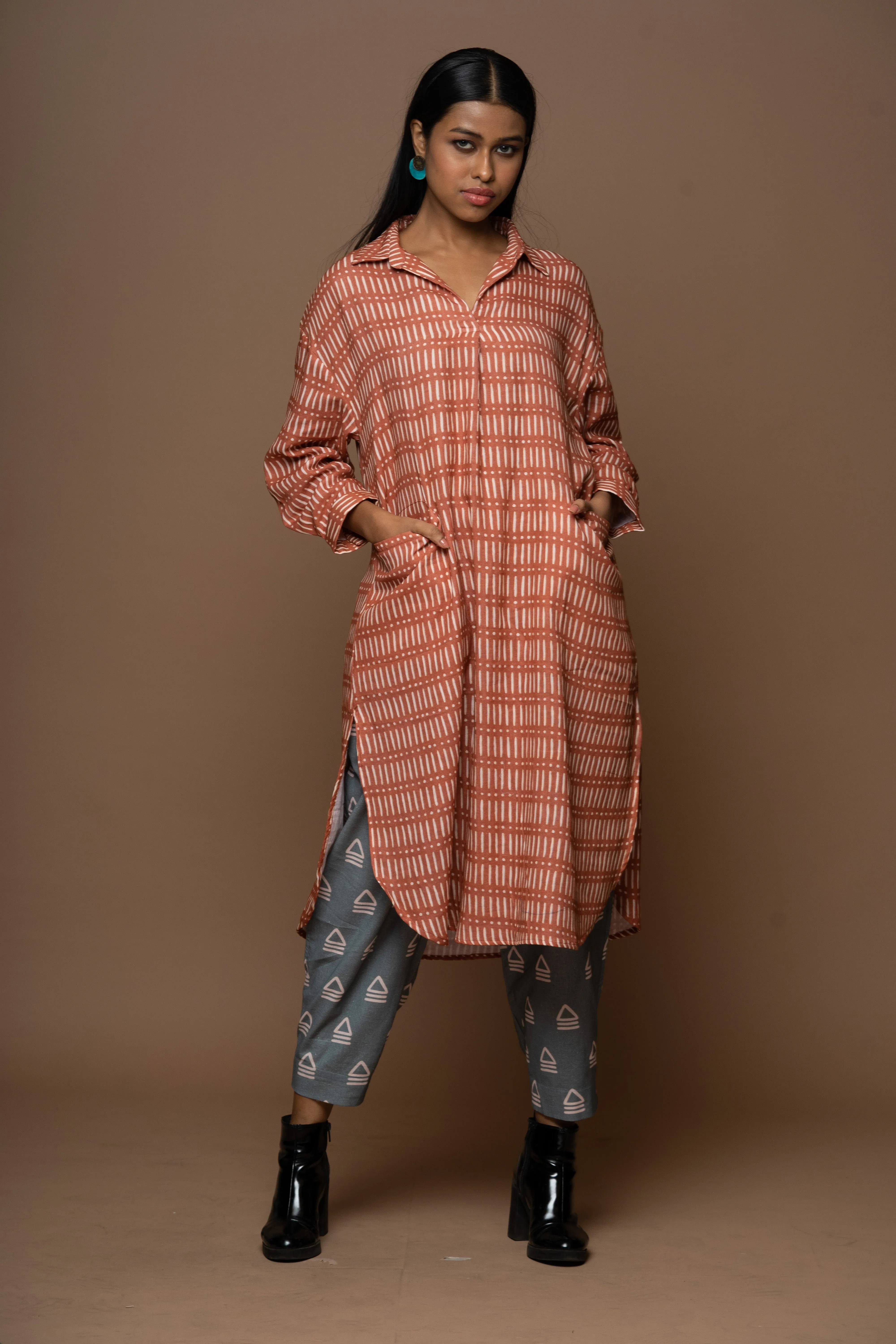 Buttoned Hem Pants in Leading Together Pattern