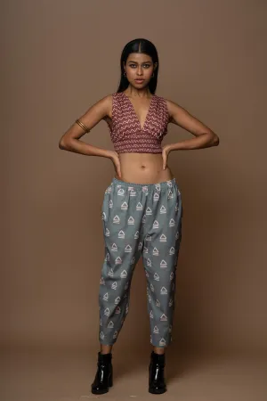 Buttoned Hem Pants in Leading Together Pattern