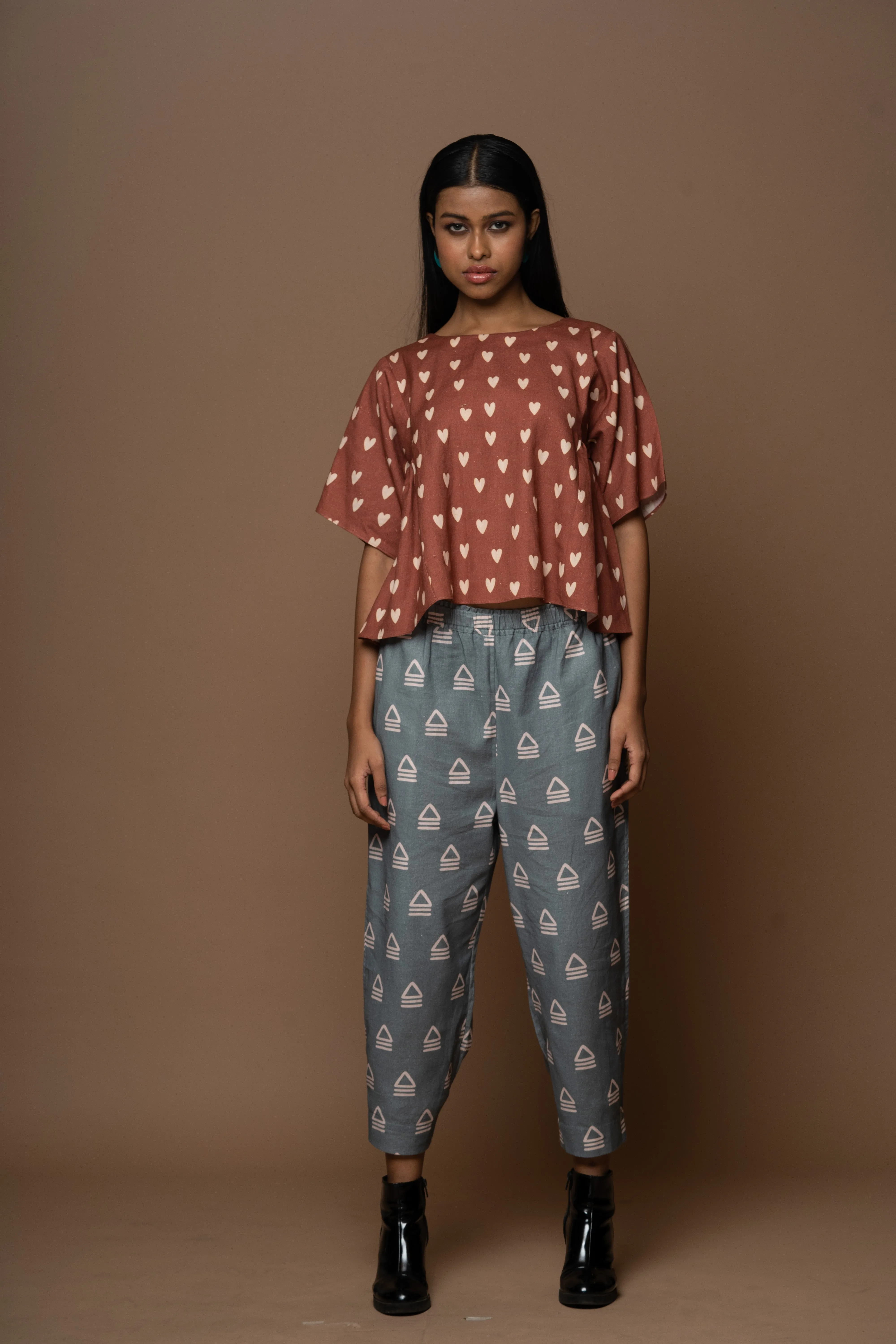 Buttoned Hem Pants in Leading Together Pattern