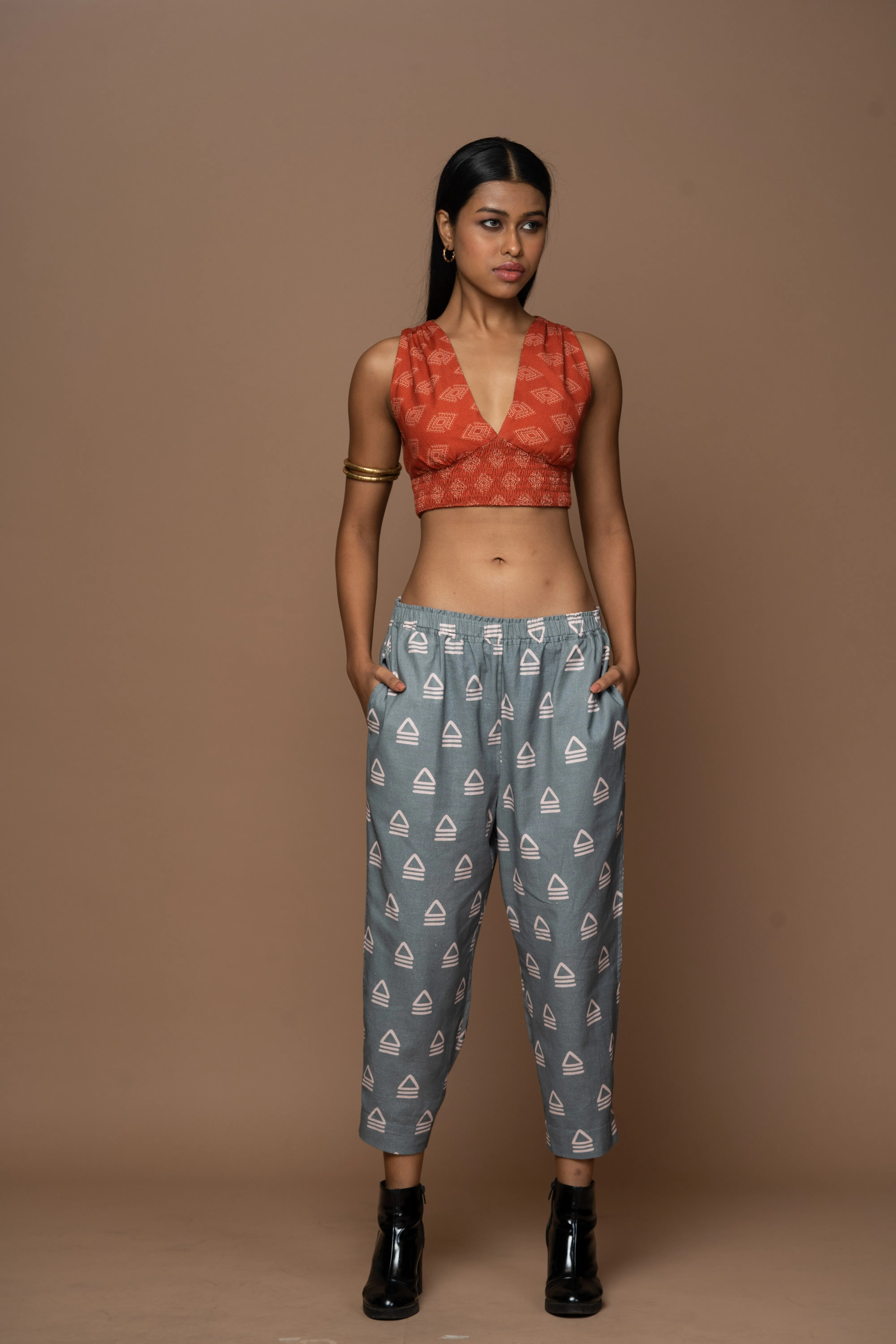 Buttoned Hem Pants in Leading Together Pattern