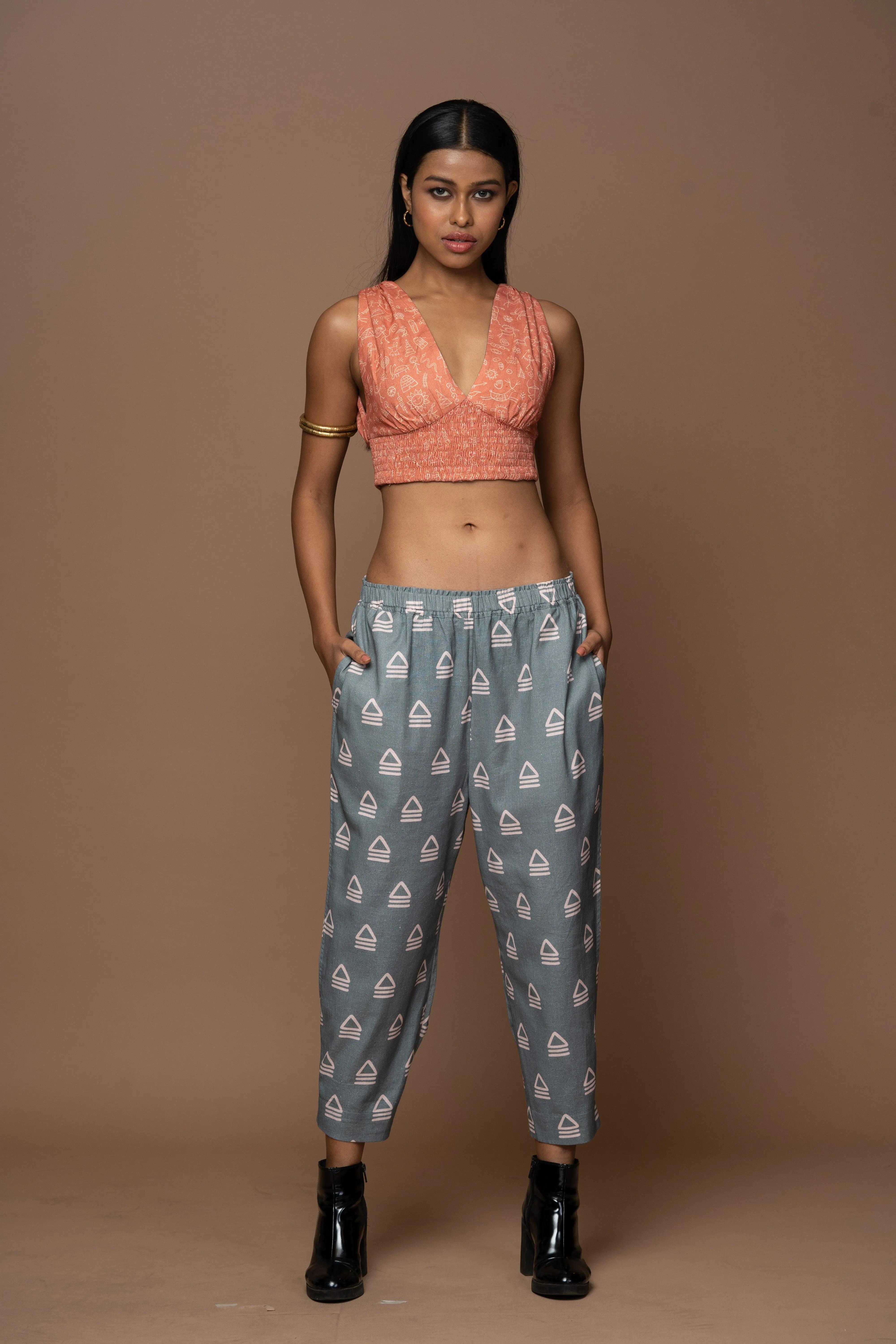 Buttoned Hem Pants in Leading Together Pattern