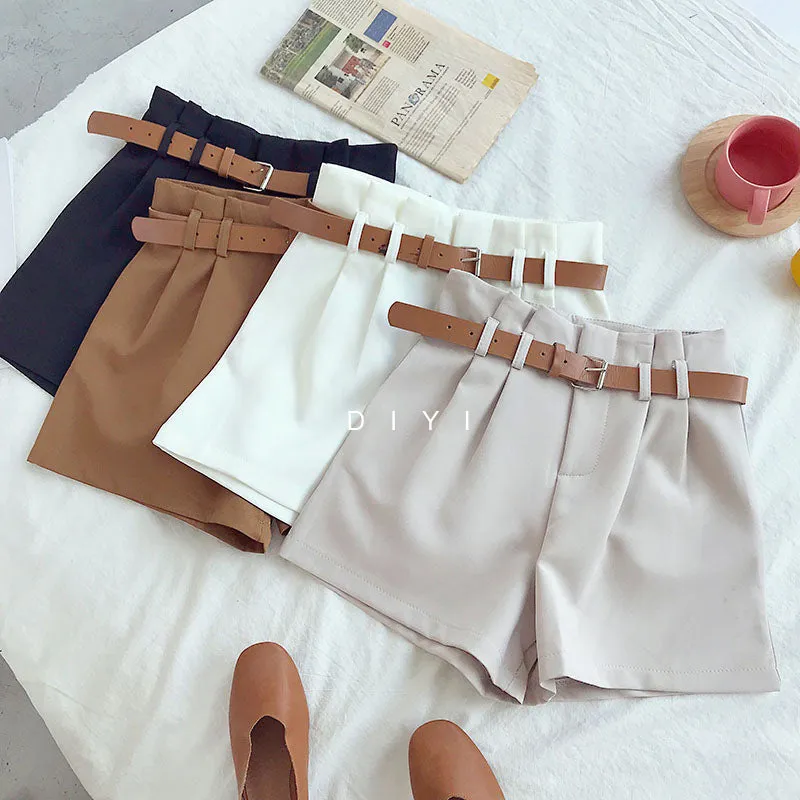 Casual Solid Shorts With Sashes Belt