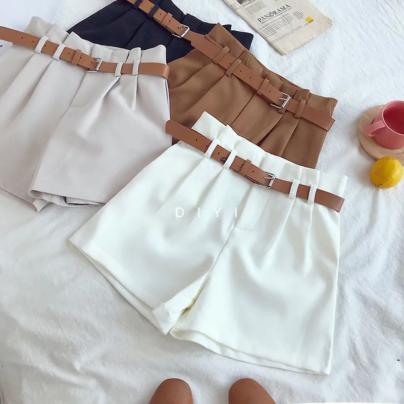 Casual Solid Shorts With Sashes Belt