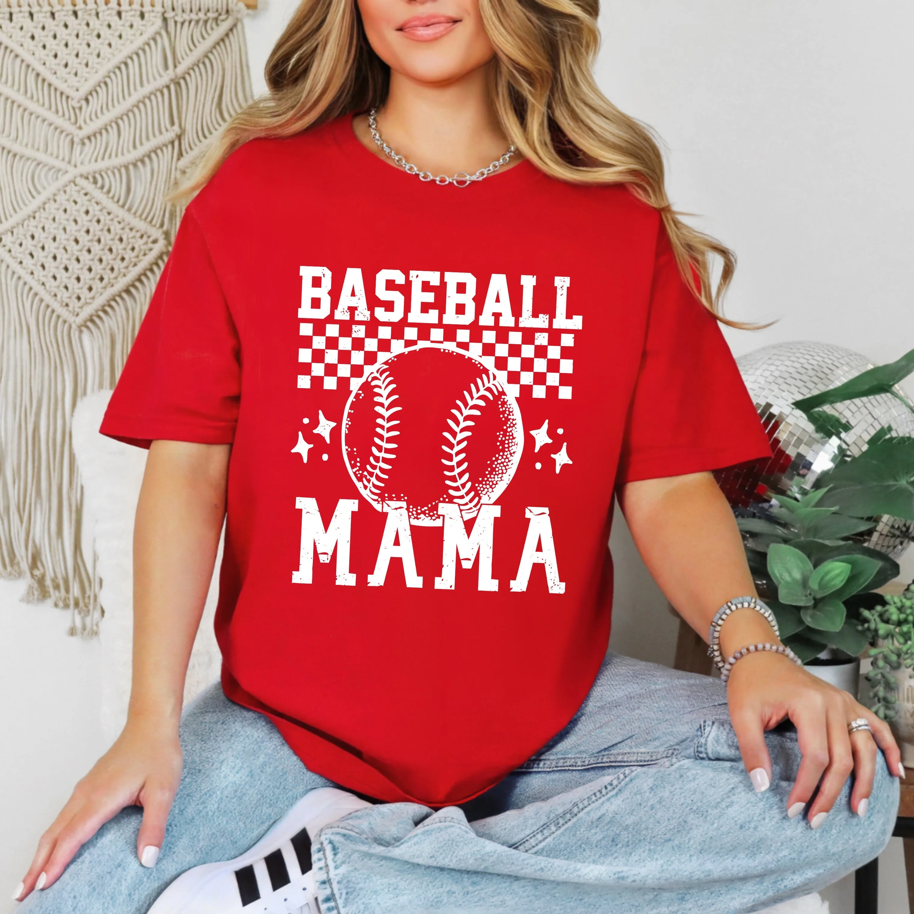 Checkered Baseball Mama | Garment Dyed Tee