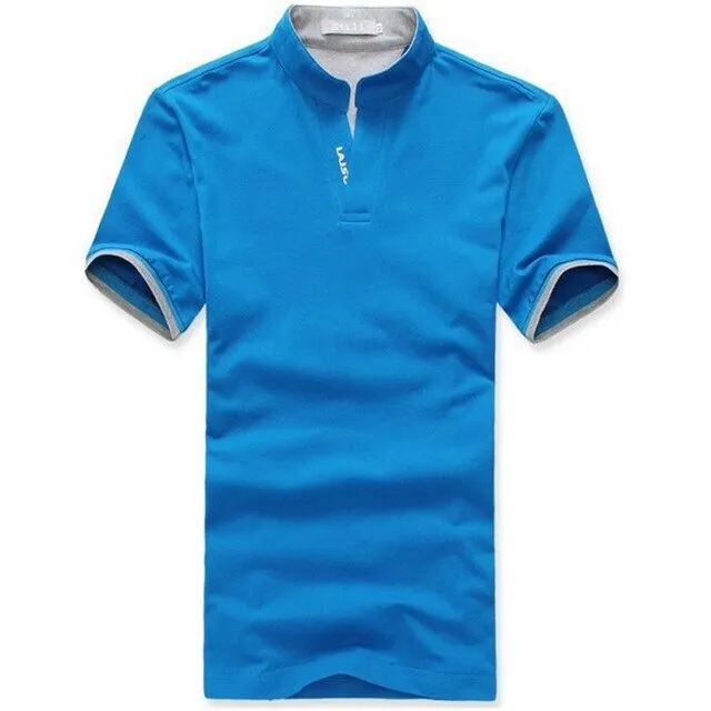 Classic Men Stand Collar T Shirt Short Sleeve Tee T-shirt Solid Color M-XXXL Dropshipping Wholesale