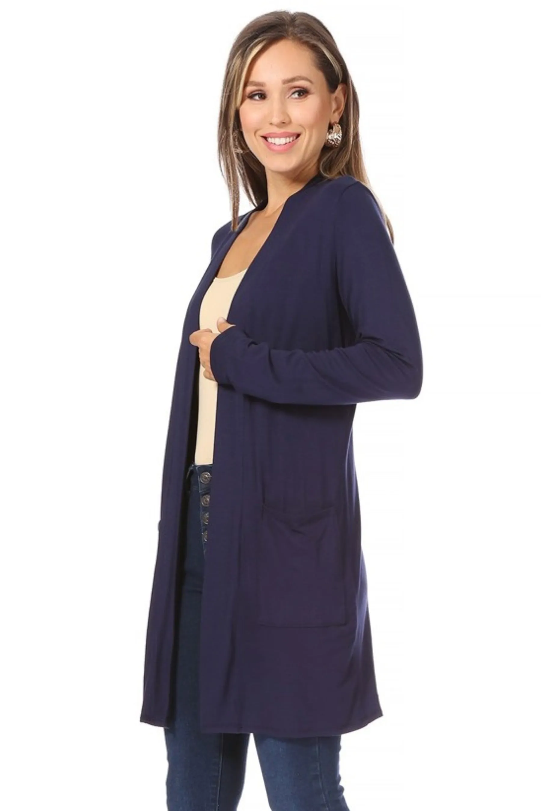Classic Open Front Long Sleeve Cardigan  with Side Pockets V714 $10Each