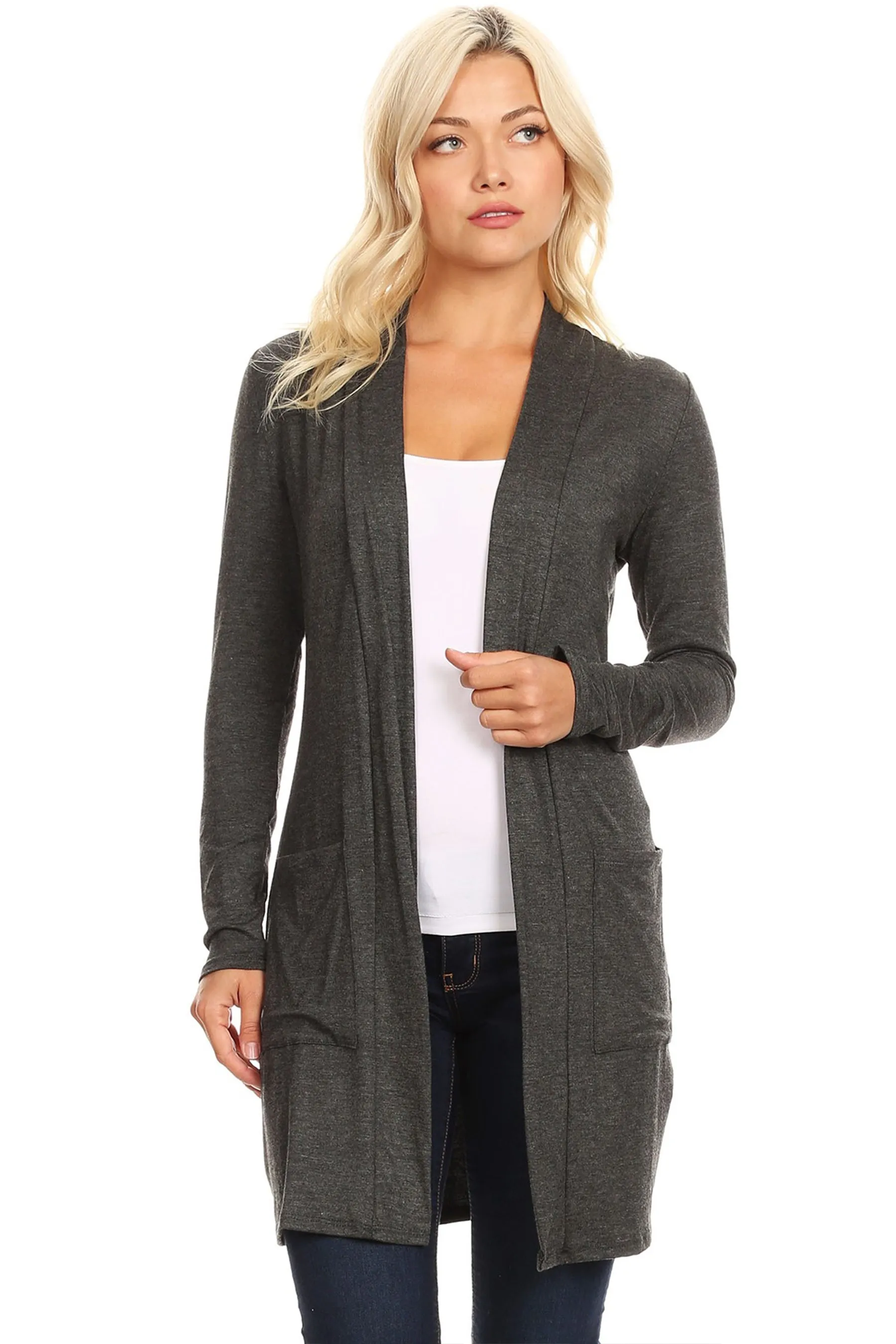 Classic Open Front Long Sleeve Cardigan  with Side Pockets V714 $10Each