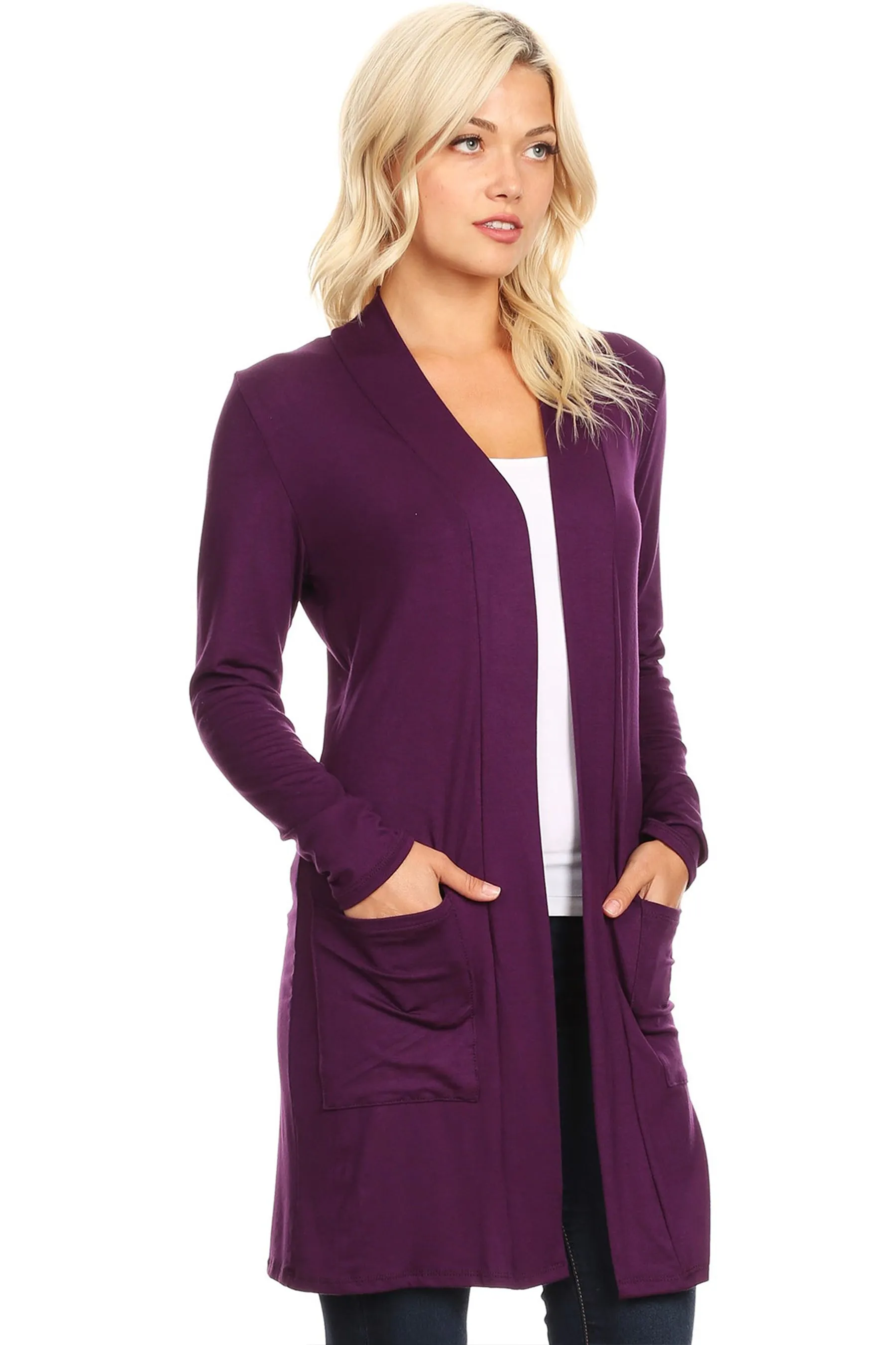 Classic Open Front Long Sleeve Cardigan  with Side Pockets V714 $10Each