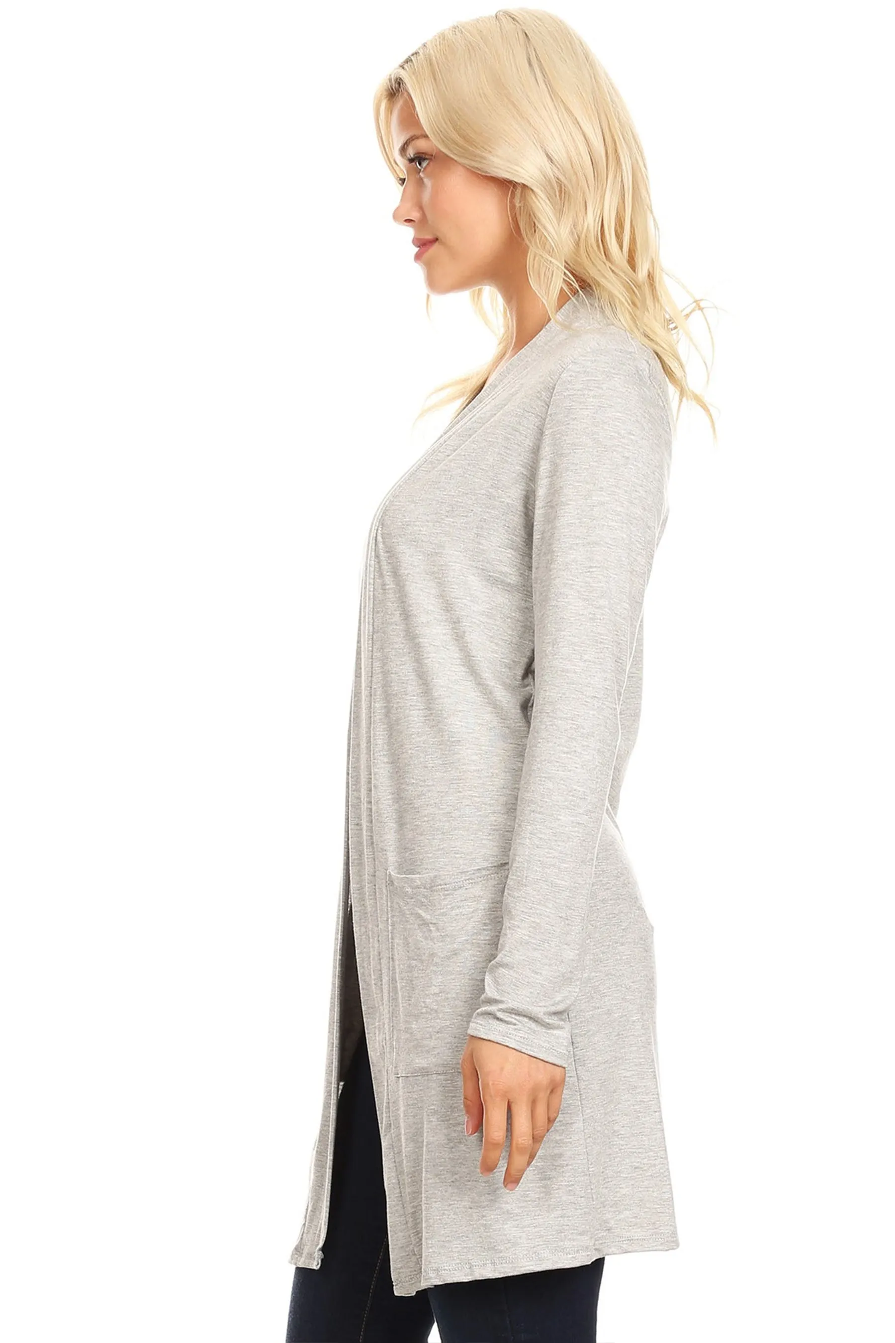Classic Open Front Long Sleeve Cardigan  with Side Pockets V714 $10Each