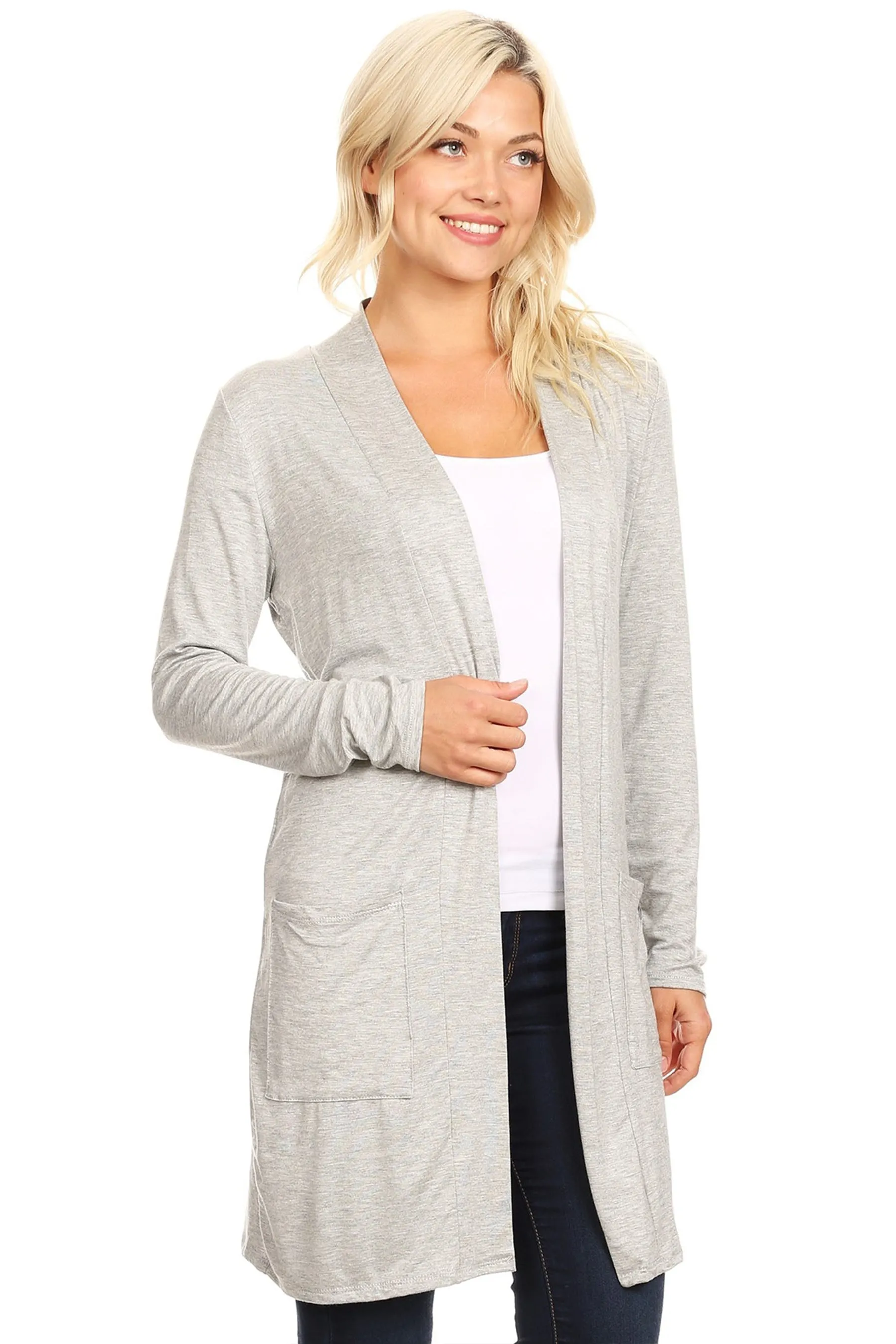 Classic Open Front Long Sleeve Cardigan  with Side Pockets V714 $10Each