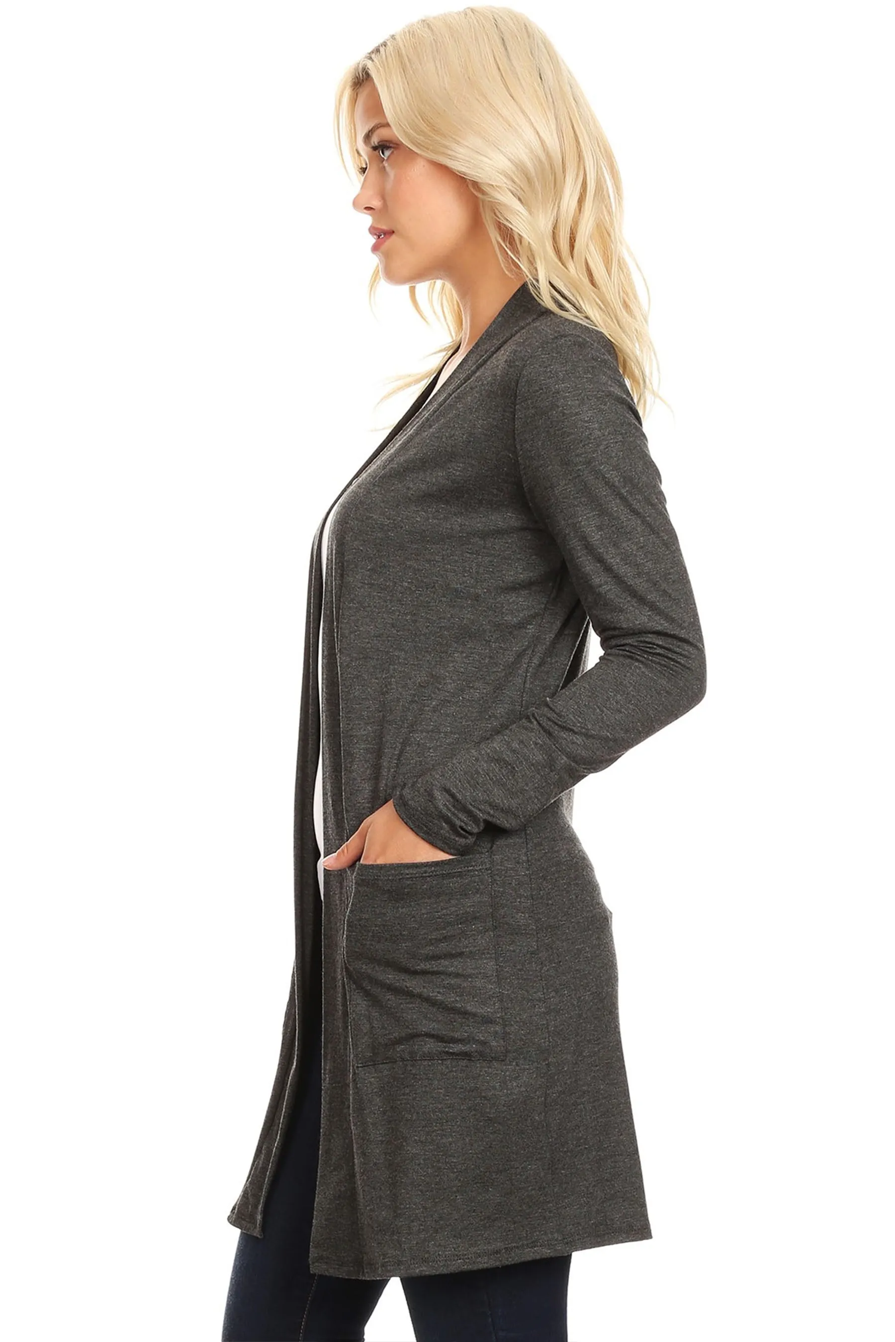 Classic Open Front Long Sleeve Cardigan  with Side Pockets V714 $10Each
