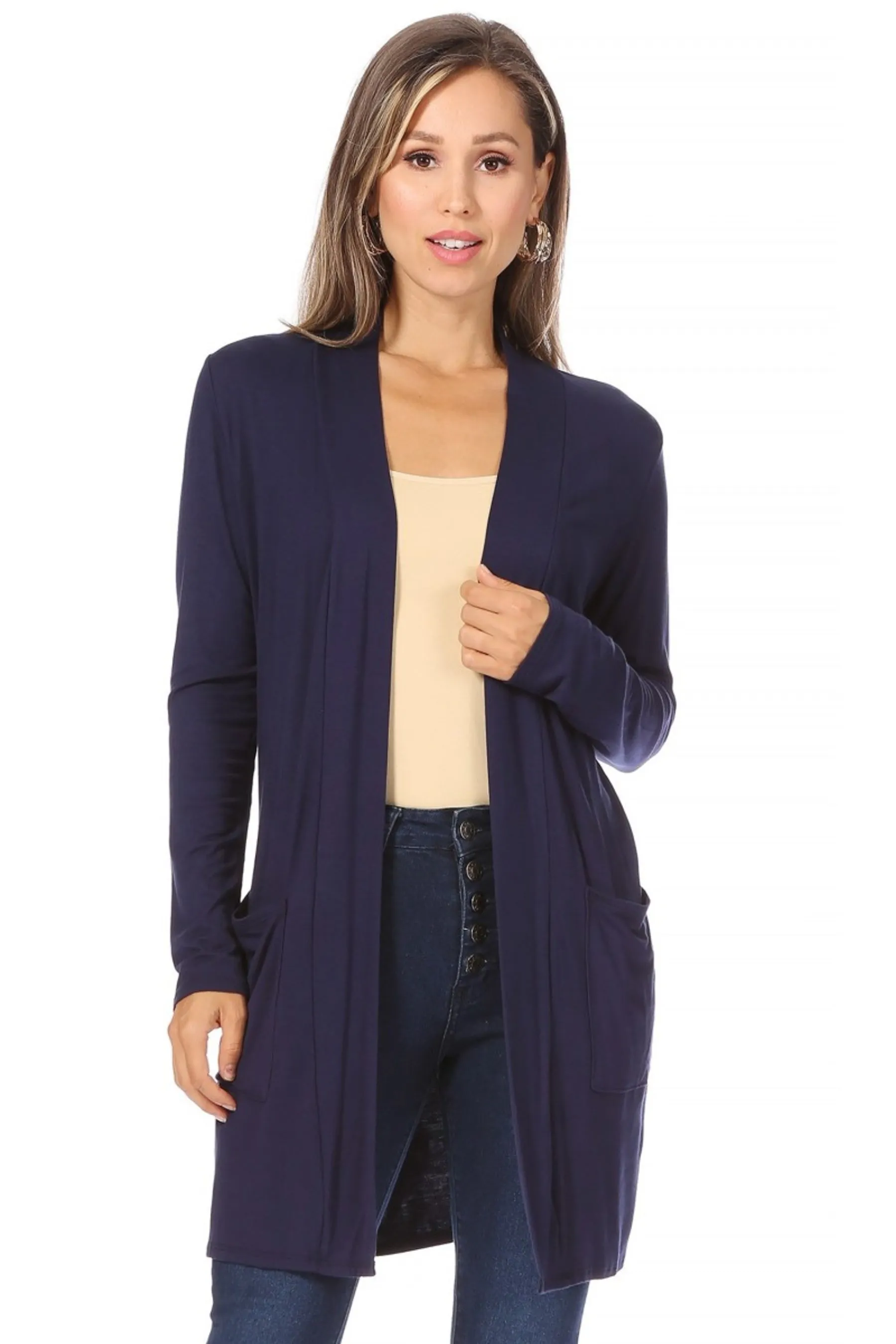 Classic Open Front Long Sleeve Cardigan  with Side Pockets V714 $10Each