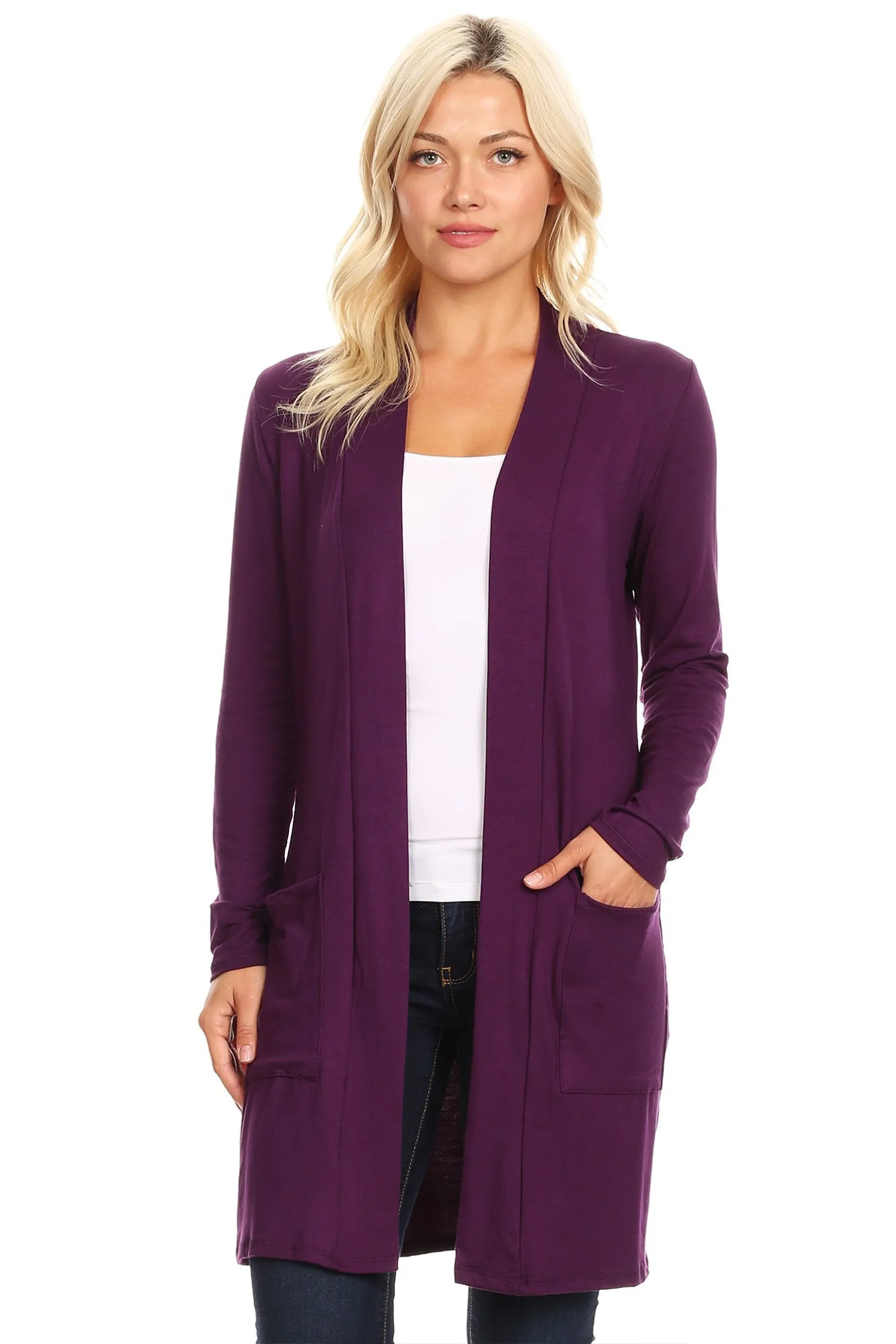 Classic Open Front Long Sleeve Cardigan  with Side Pockets V714 $10Each