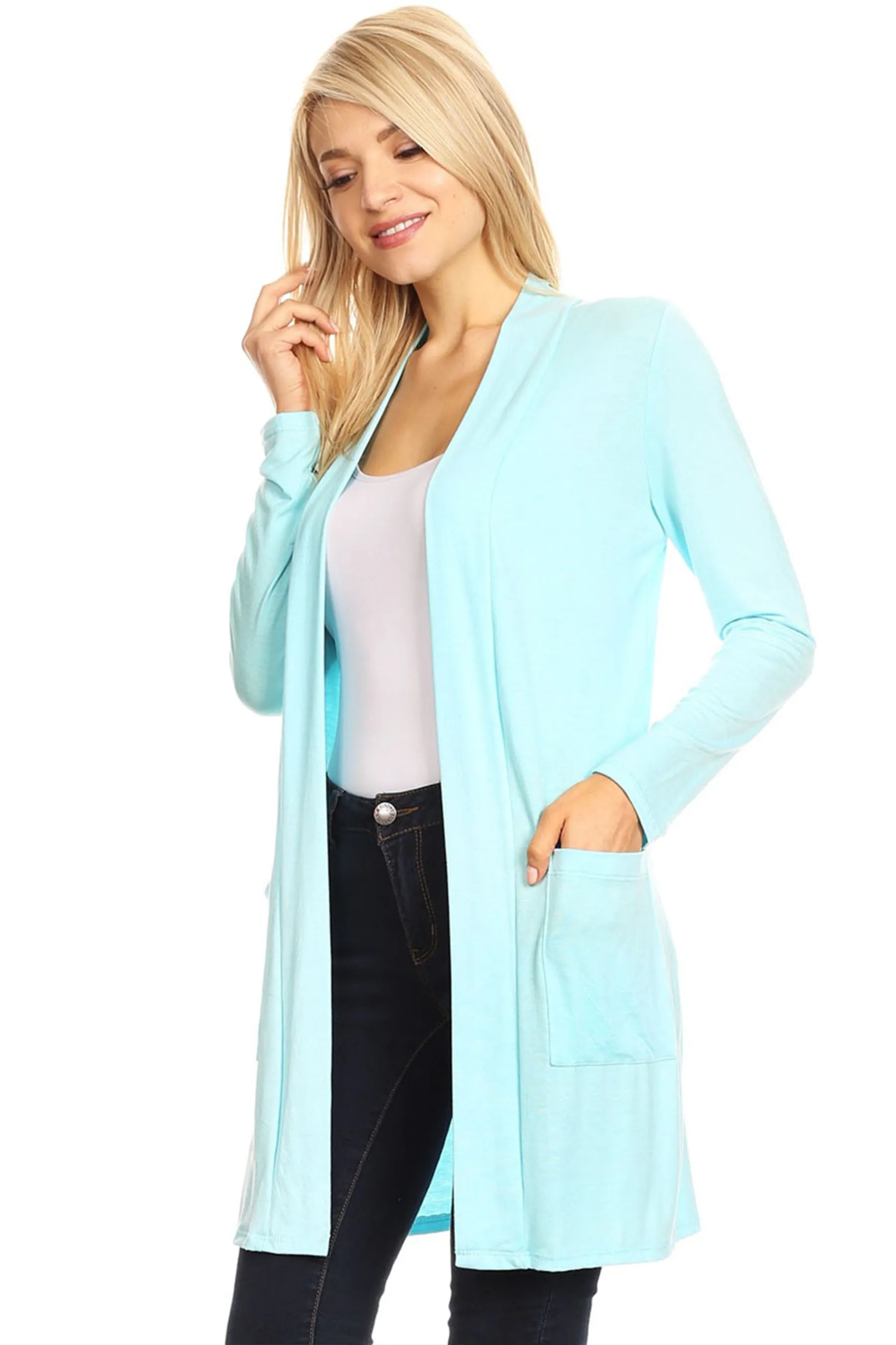 Classic Open Front Long Sleeve Cardigan  with Side Pockets V714 $10Each