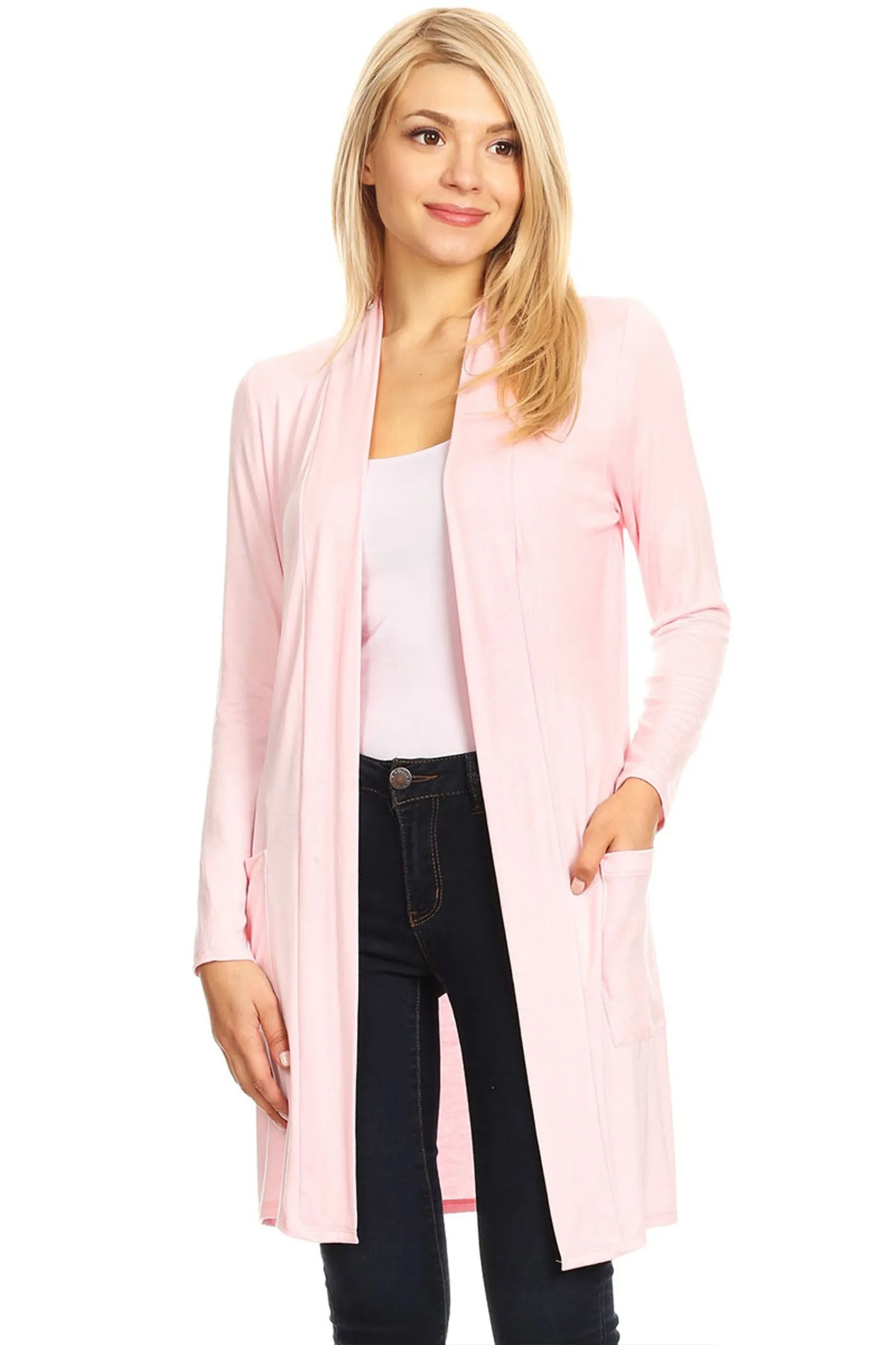 Classic Open Front Long Sleeve Cardigan  with Side Pockets V714 $10Each