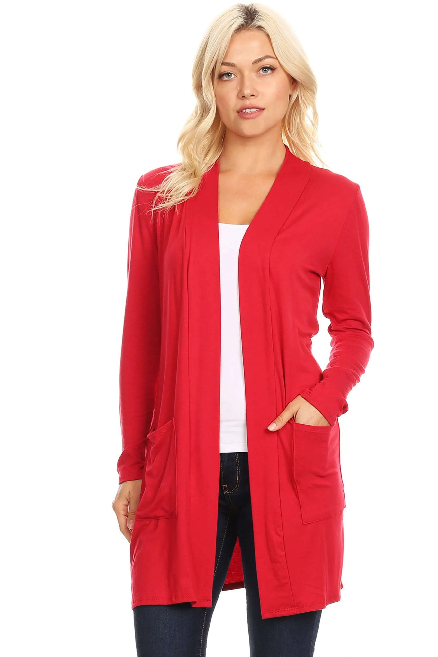 Classic Open Front Long Sleeve Cardigan  with Side Pockets V714 $10Each