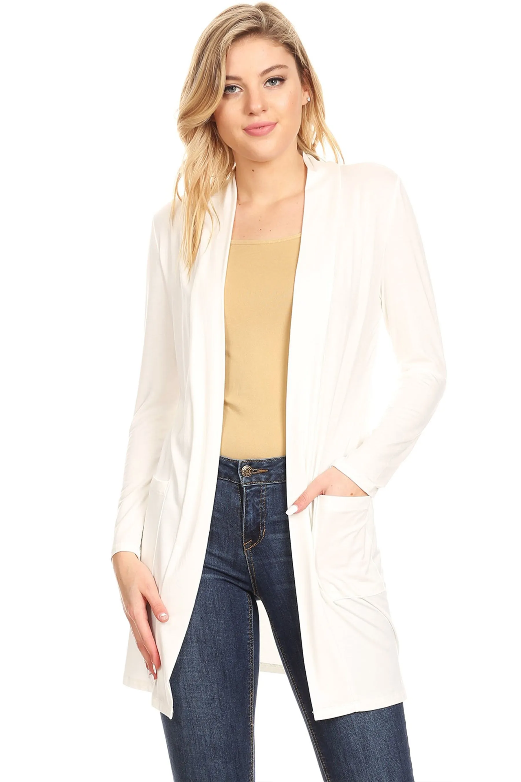 Classic Open Front Long Sleeve Cardigan  with Side Pockets V714 $10Each