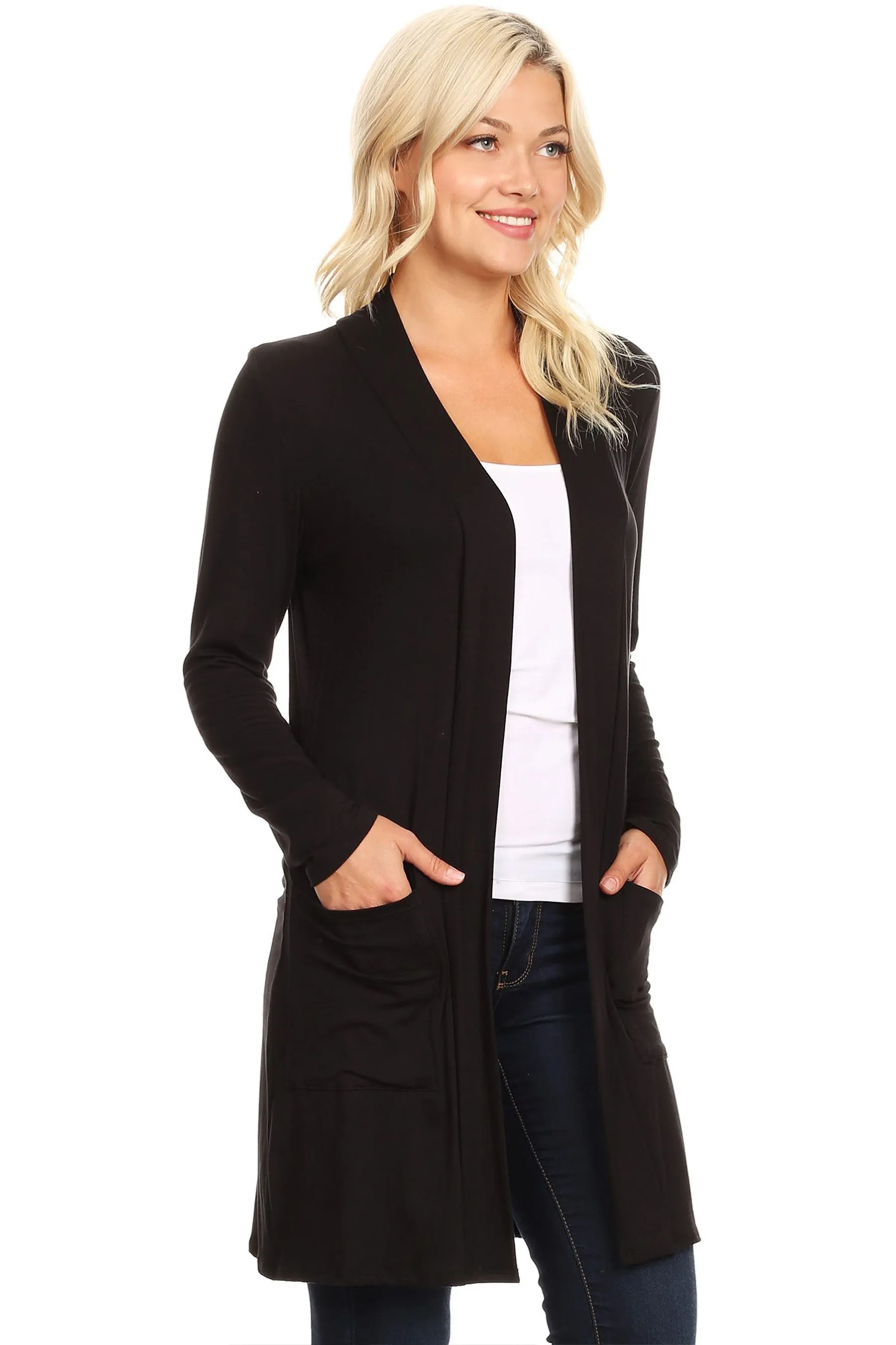 Classic Open Front Long Sleeve Cardigan  with Side Pockets V714 $10Each