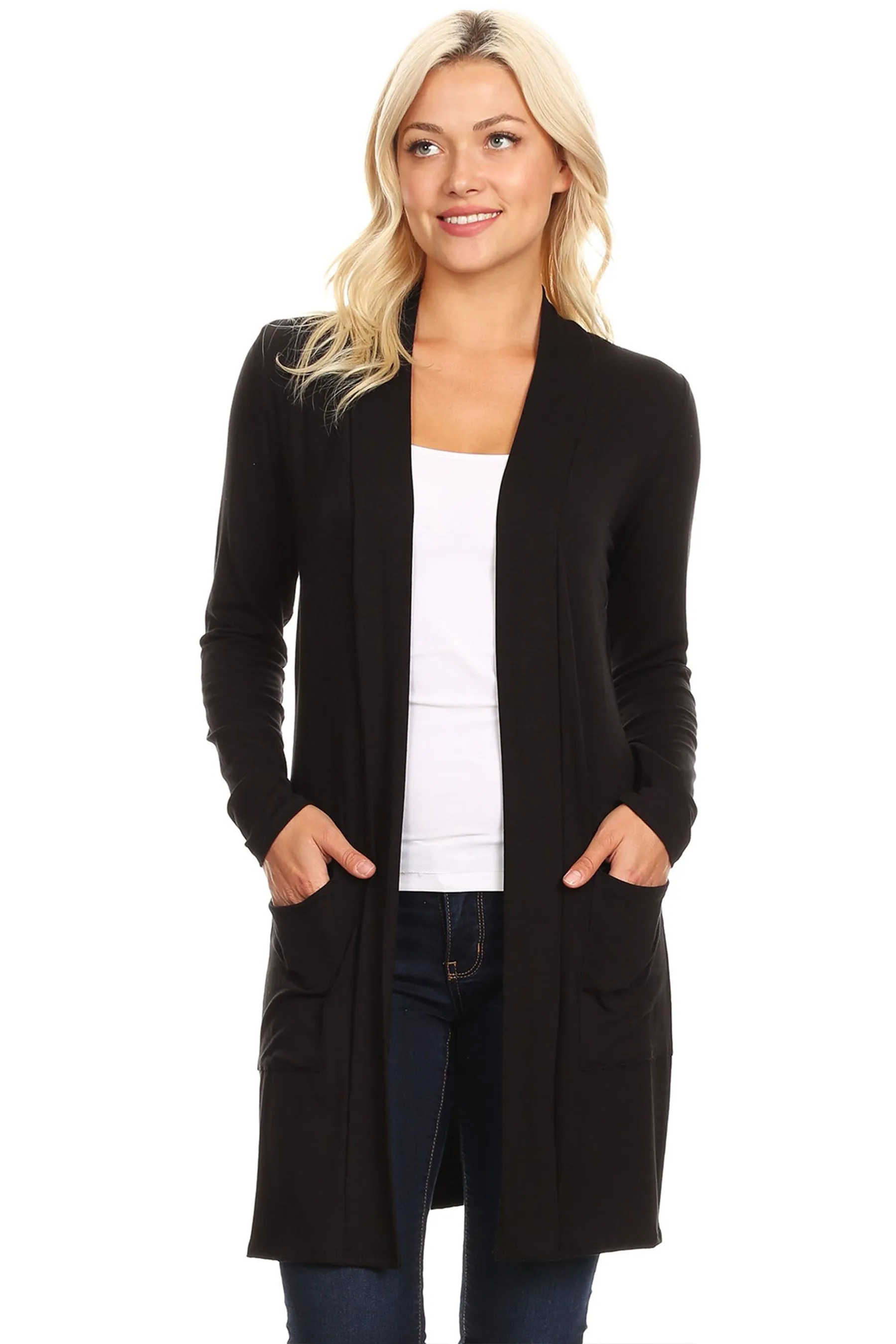 Classic Open Front Long Sleeve Cardigan  with Side Pockets V714 $10Each