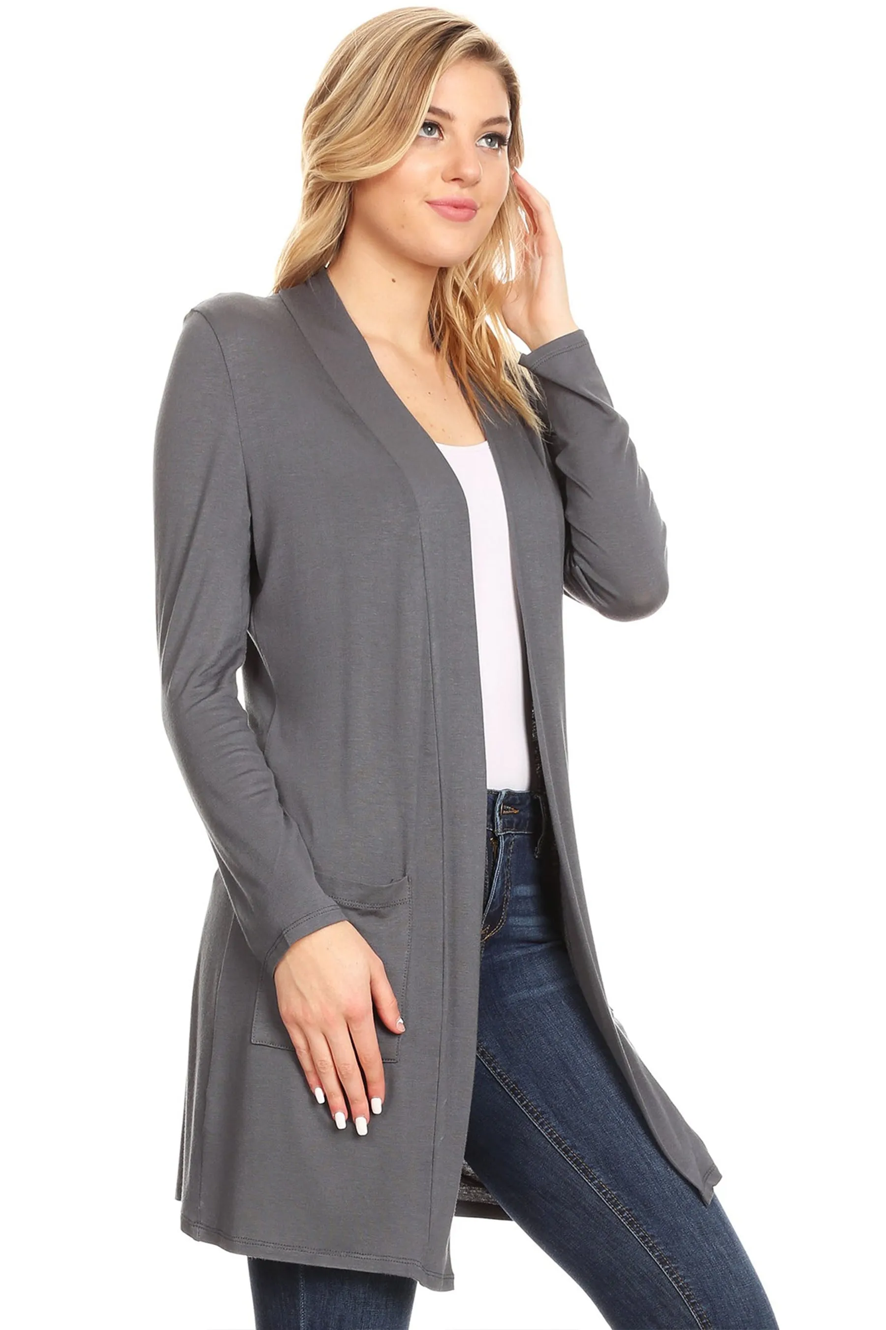 Classic Open Front Long Sleeve Cardigan  with Side Pockets V714 $10Each
