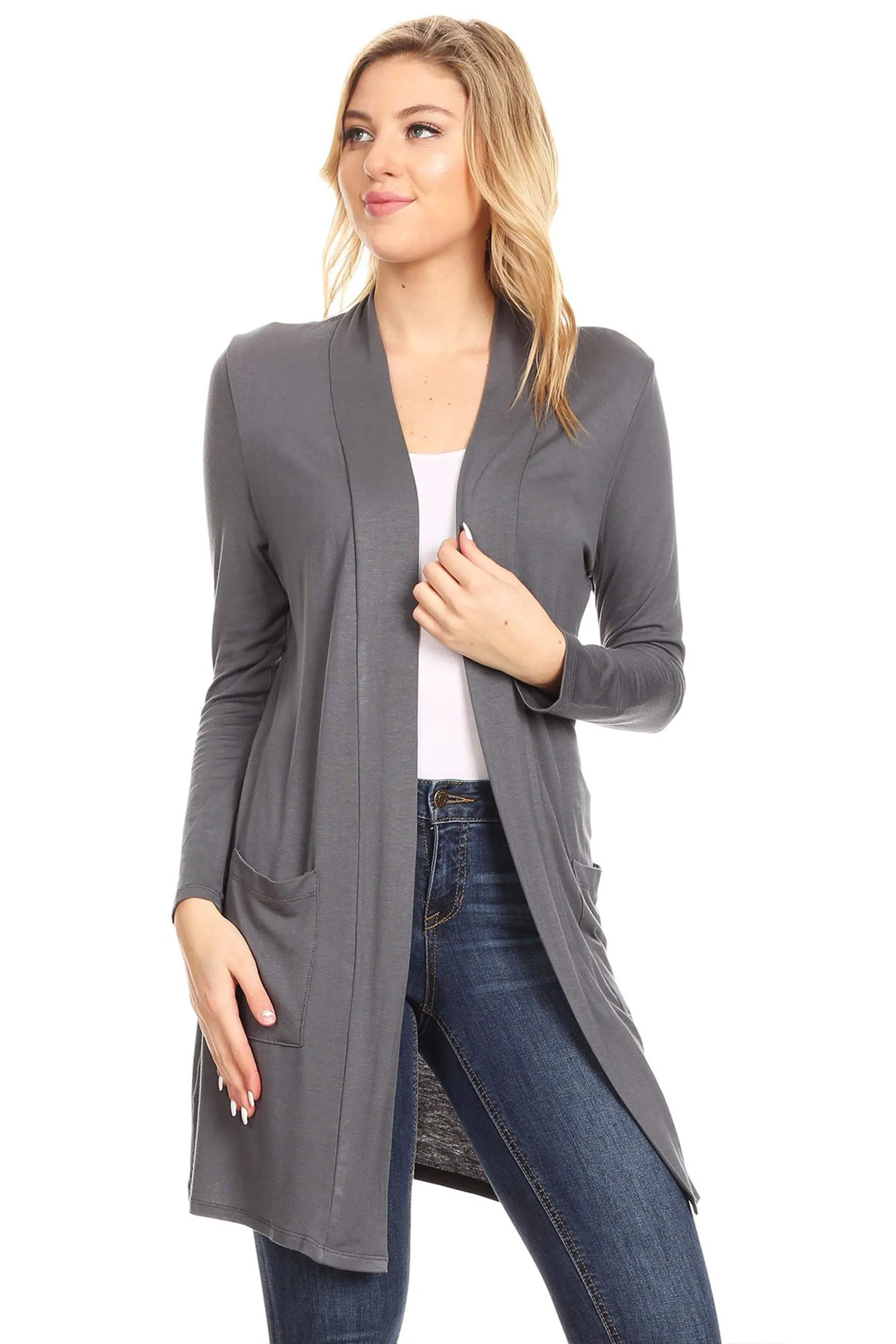 Classic Open Front Long Sleeve Cardigan  with Side Pockets V714 $10Each