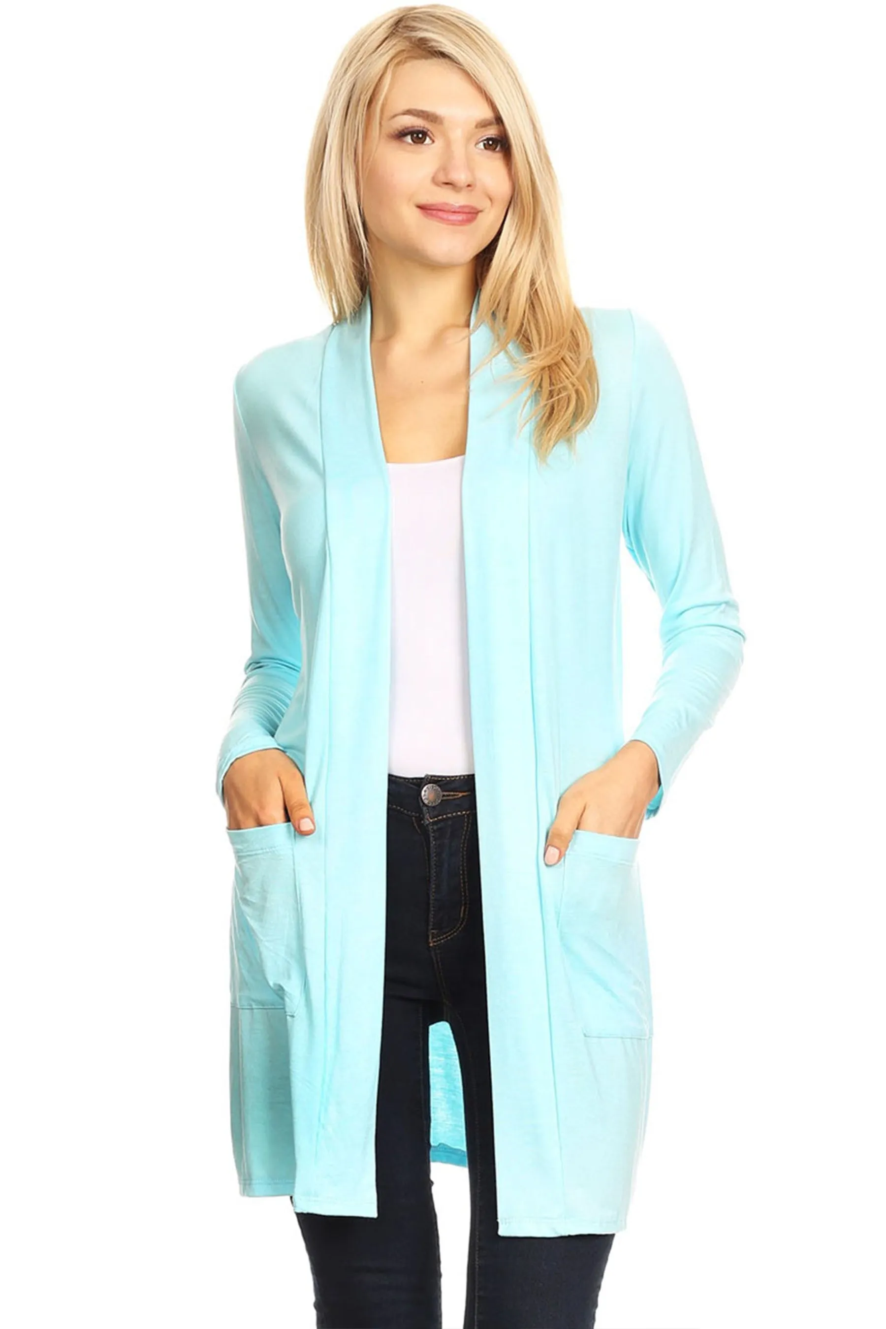 Classic Open Front Long Sleeve Cardigan  with Side Pockets V714 $10Each