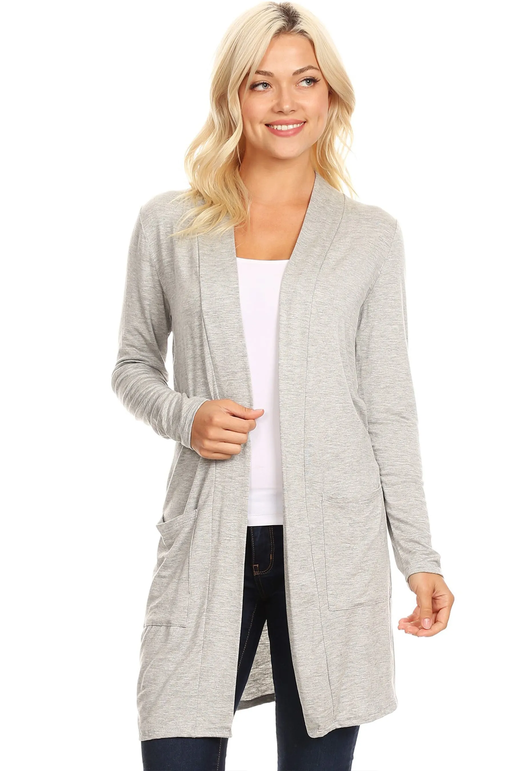 Classic Open Front Long Sleeve Cardigan  with Side Pockets V714 $10Each