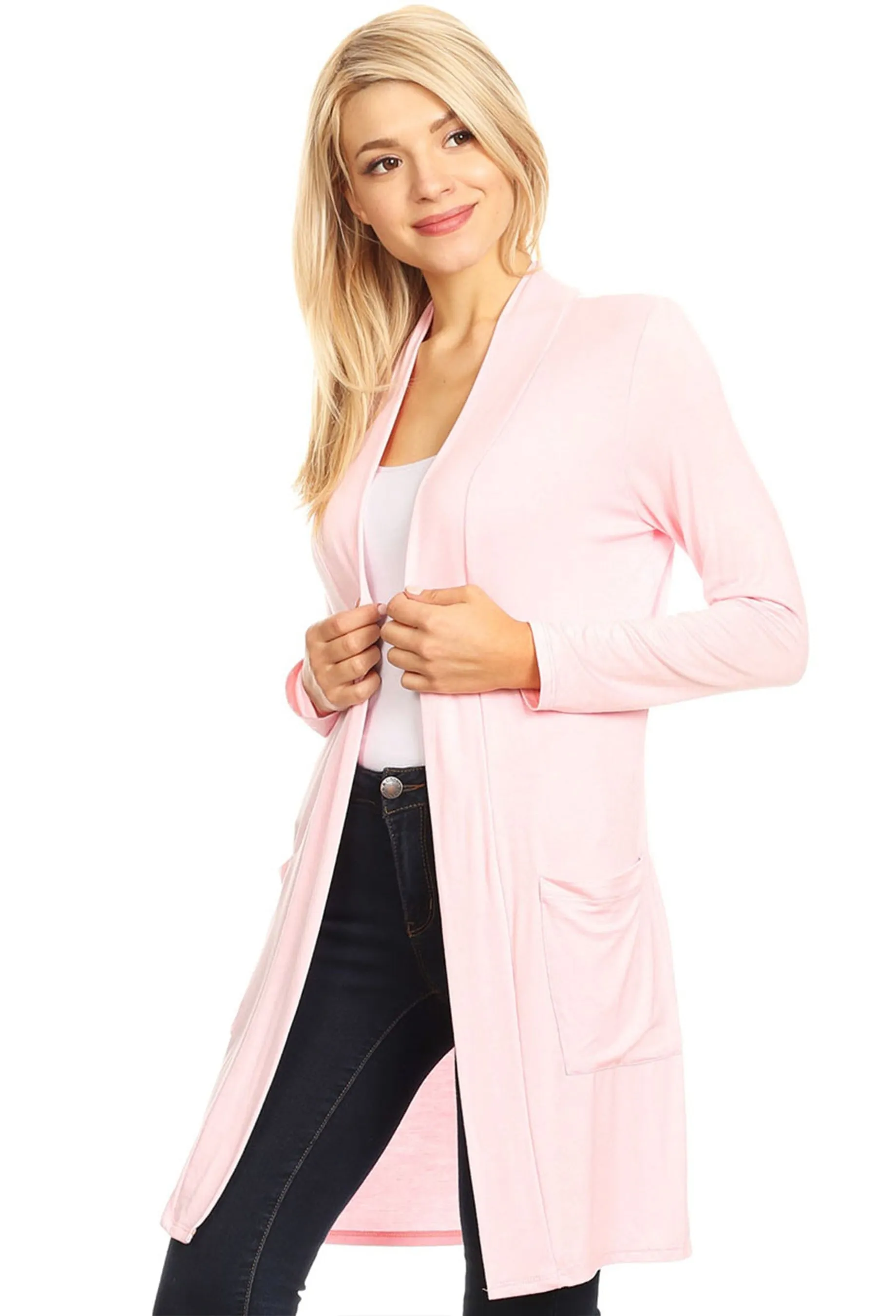 Classic Open Front Long Sleeve Cardigan  with Side Pockets V714 $10Each