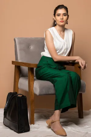 Co-ordinate Set- White Cotton Shirt with Front Pleated Straight Pants in Hand Loom Cotton (Set of 2)