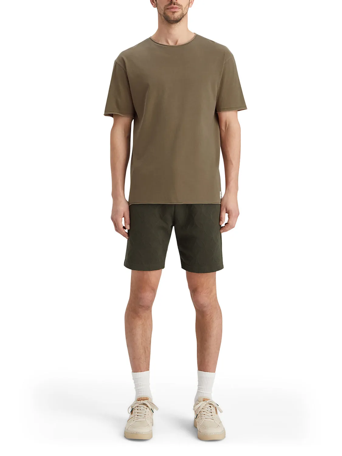 Coffee Relaxed Fit Raw Edge T-Shirt