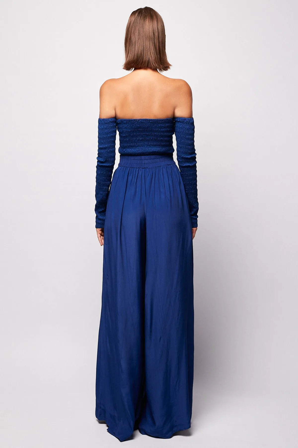 Cold Shoulder Shirred Top | Elasticised Wide leg Pant