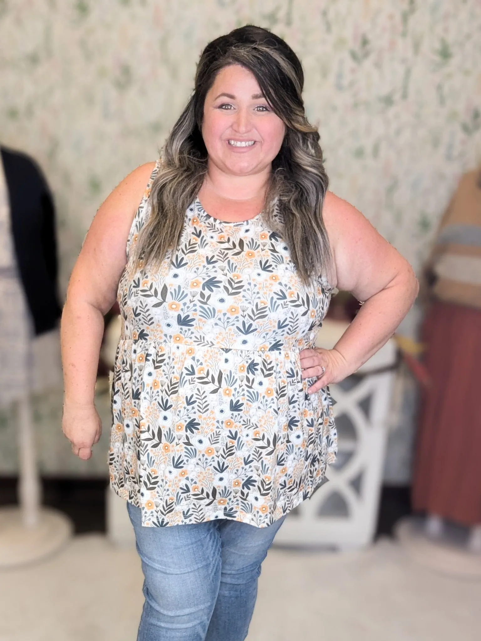 Cole Mini Ruffle Scoopneck Tank in Florals (10 colors)