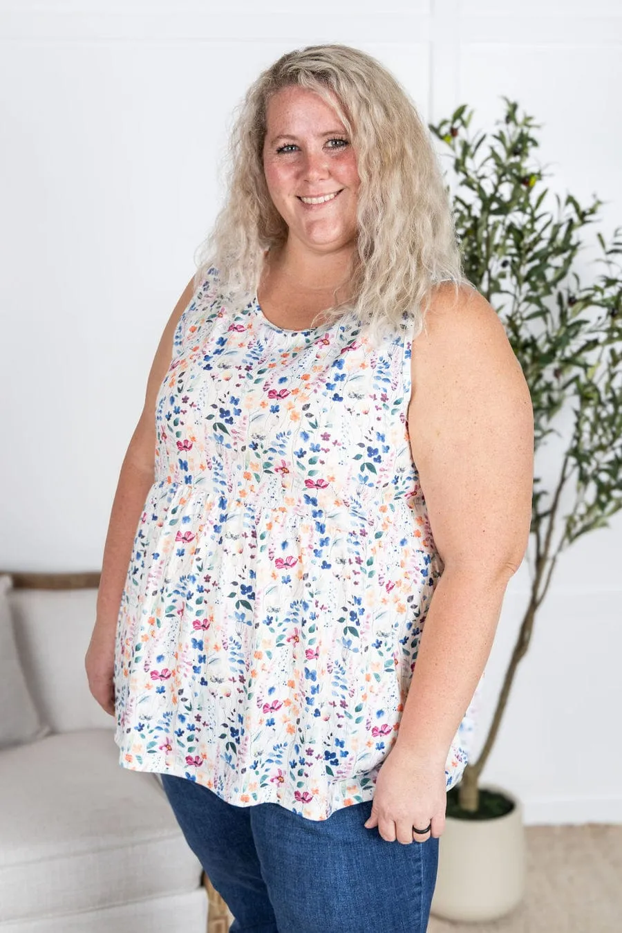 Cole Mini Ruffle Scoopneck Tank in Florals (10 colors)