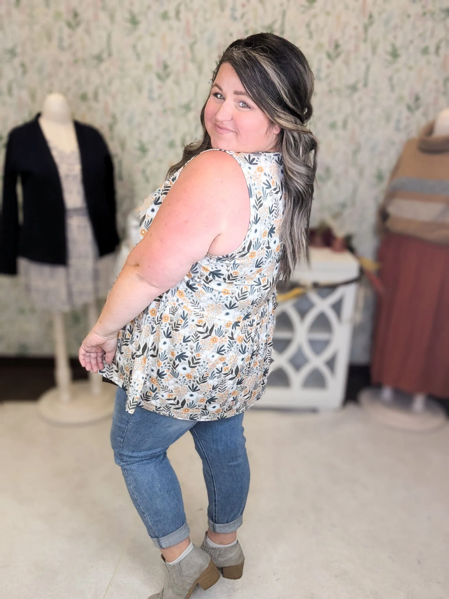 Cole Mini Ruffle Scoopneck Tank in Florals (10 colors)
