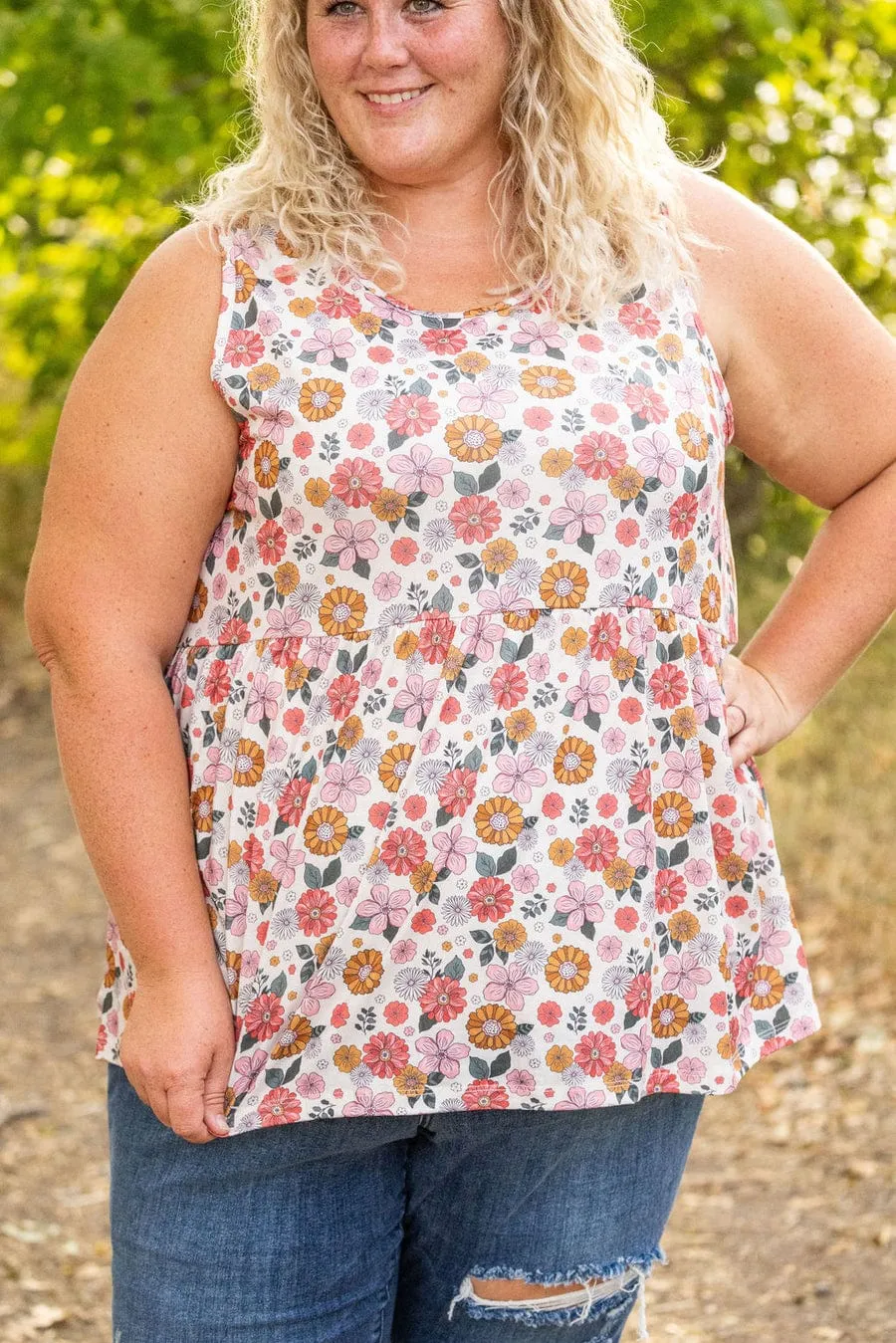 Cole Mini Ruffle Scoopneck Tank in Florals (10 colors)
