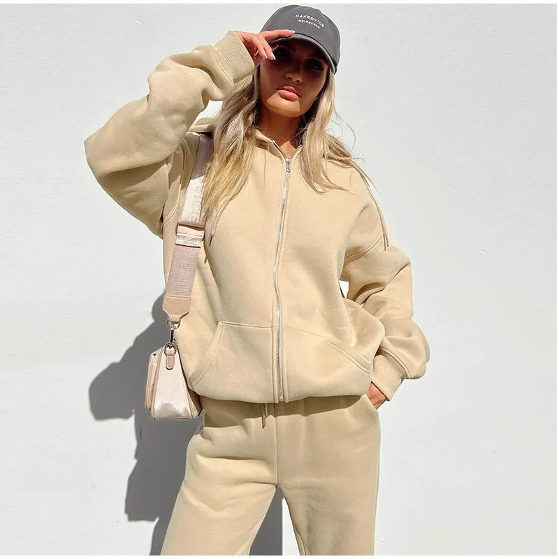 Cozy Casual Solid Hooded Top and Matching Pant Two-Piece Set for Active Days and Relaxed Weekends