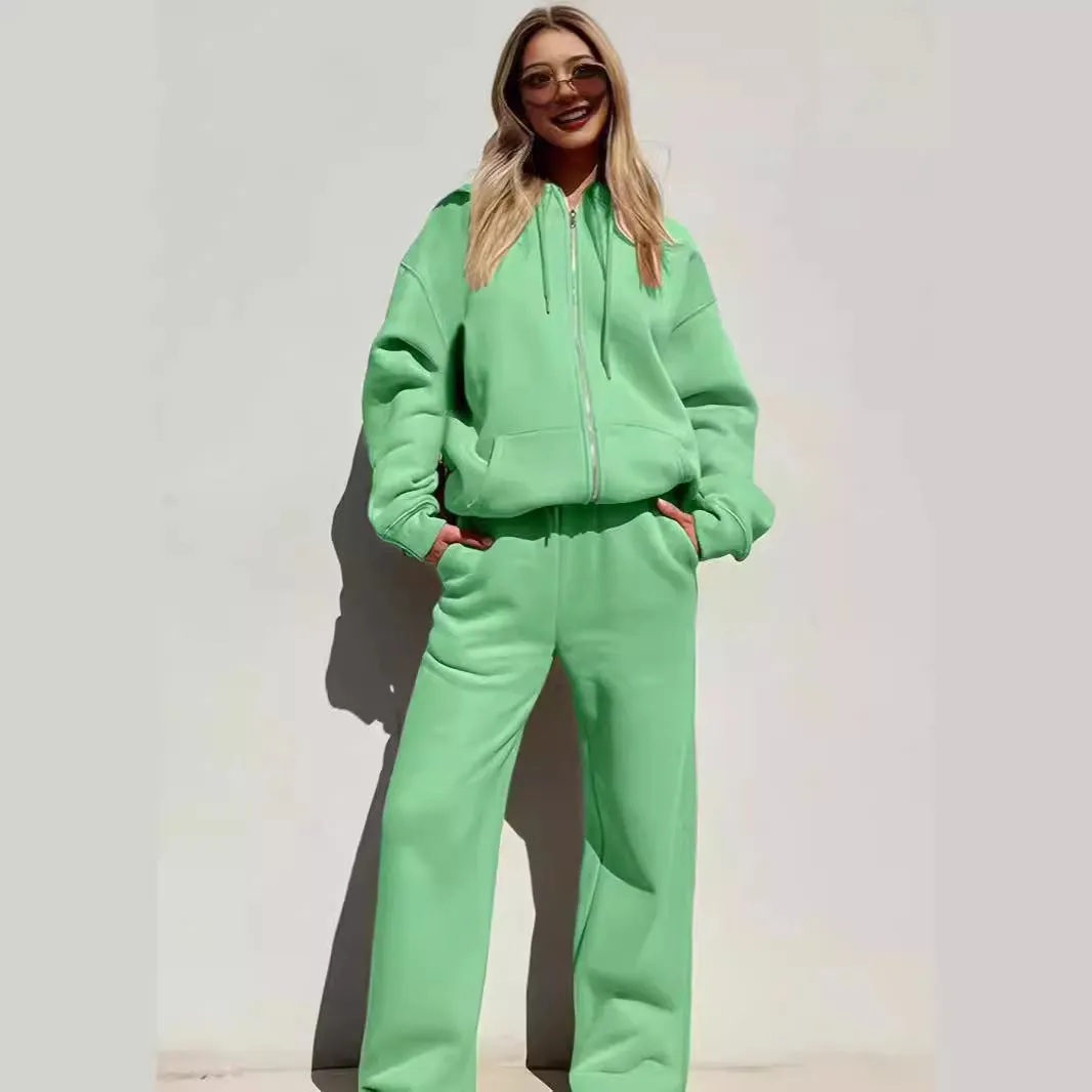 Cozy Casual Solid Hooded Top and Matching Pant Two-Piece Set for Active Days and Relaxed Weekends