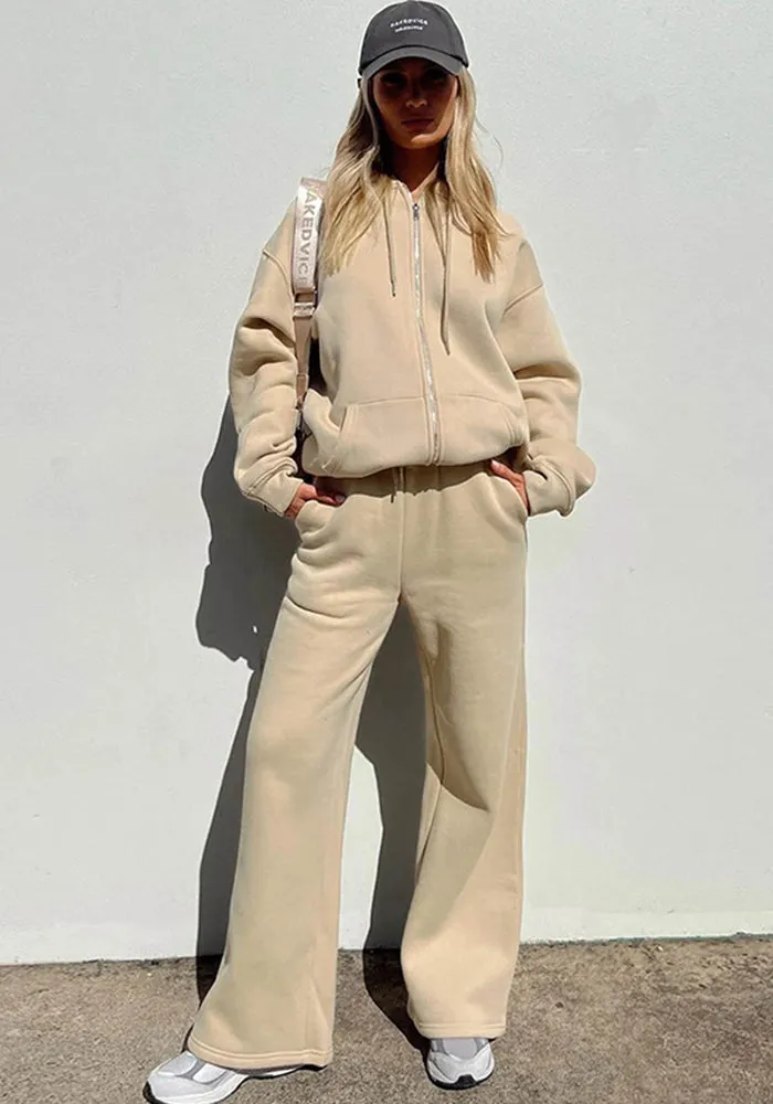 Cozy Casual Solid Hooded Top and Matching Pant Two-Piece Set for Active Days and Relaxed Weekends